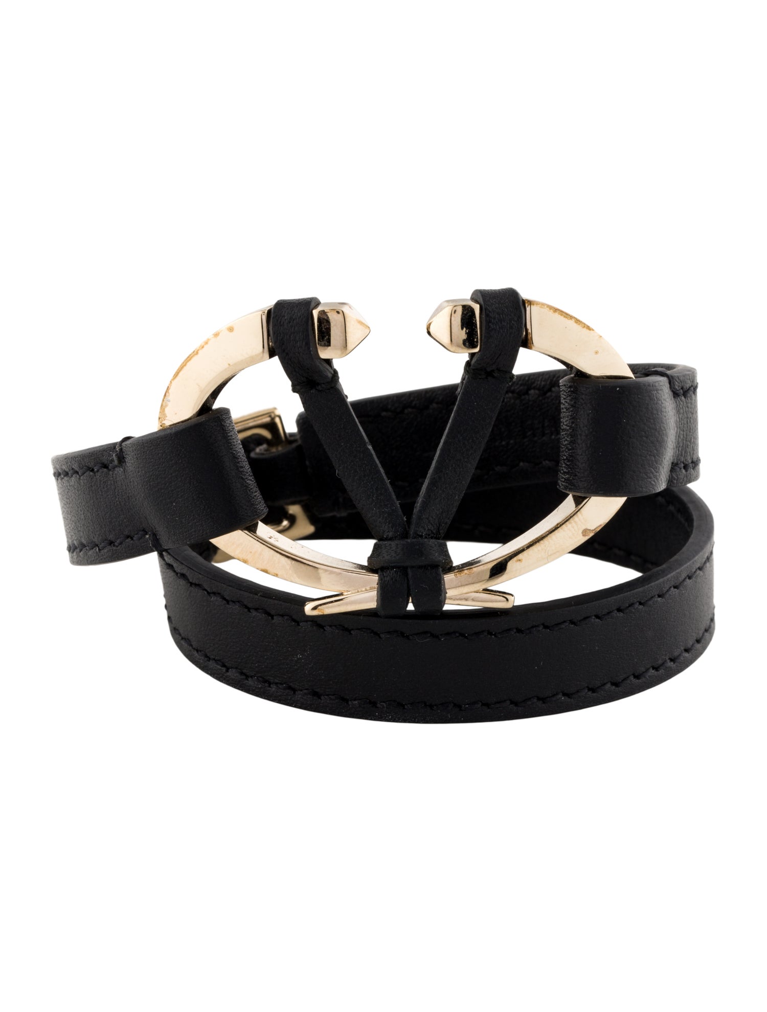 Valentino Leather Rivet Double Wrap Bracelet