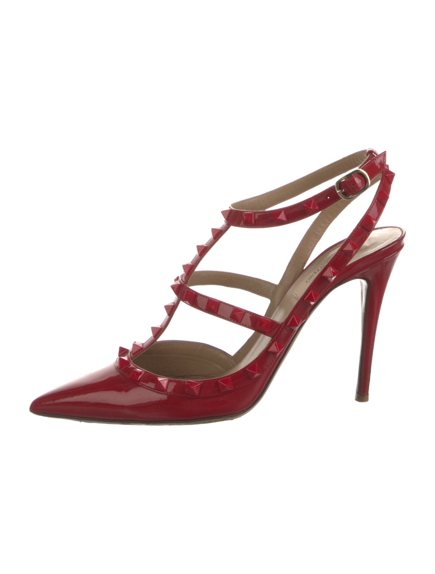 Valentino Rockstud Accents Patent Leather T-Strap Pumps