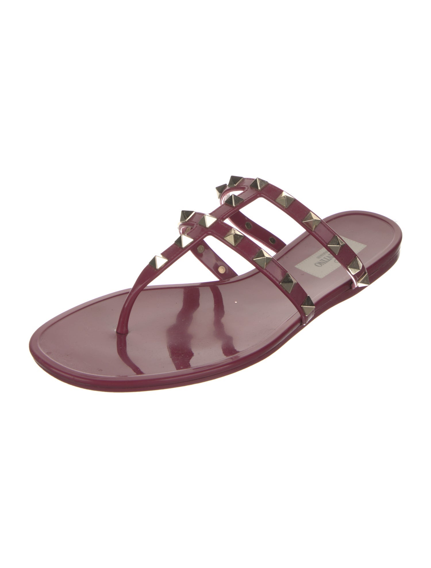 Valentino Rockstud Accents Rubber T-Strap Sandals
