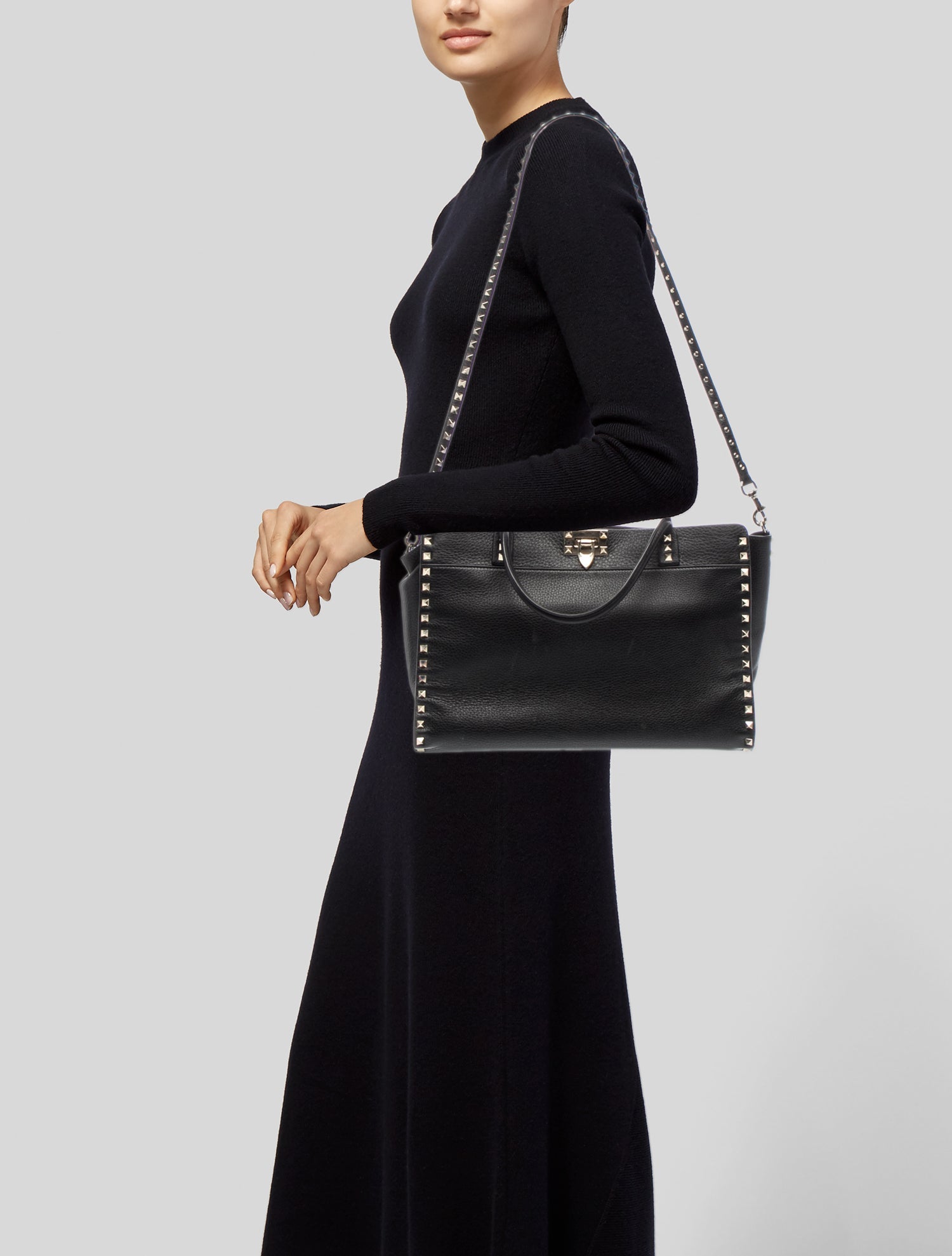 Valentino Rockstud Shoulder Bag - Black Handle Bags, Handbags