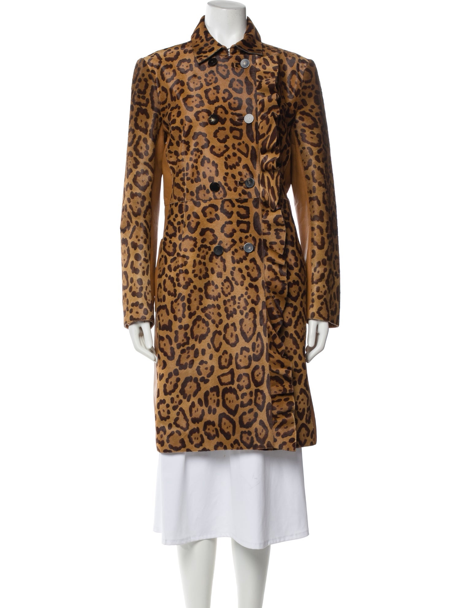 Valentino Calf Leather Animal Print Trench Coat