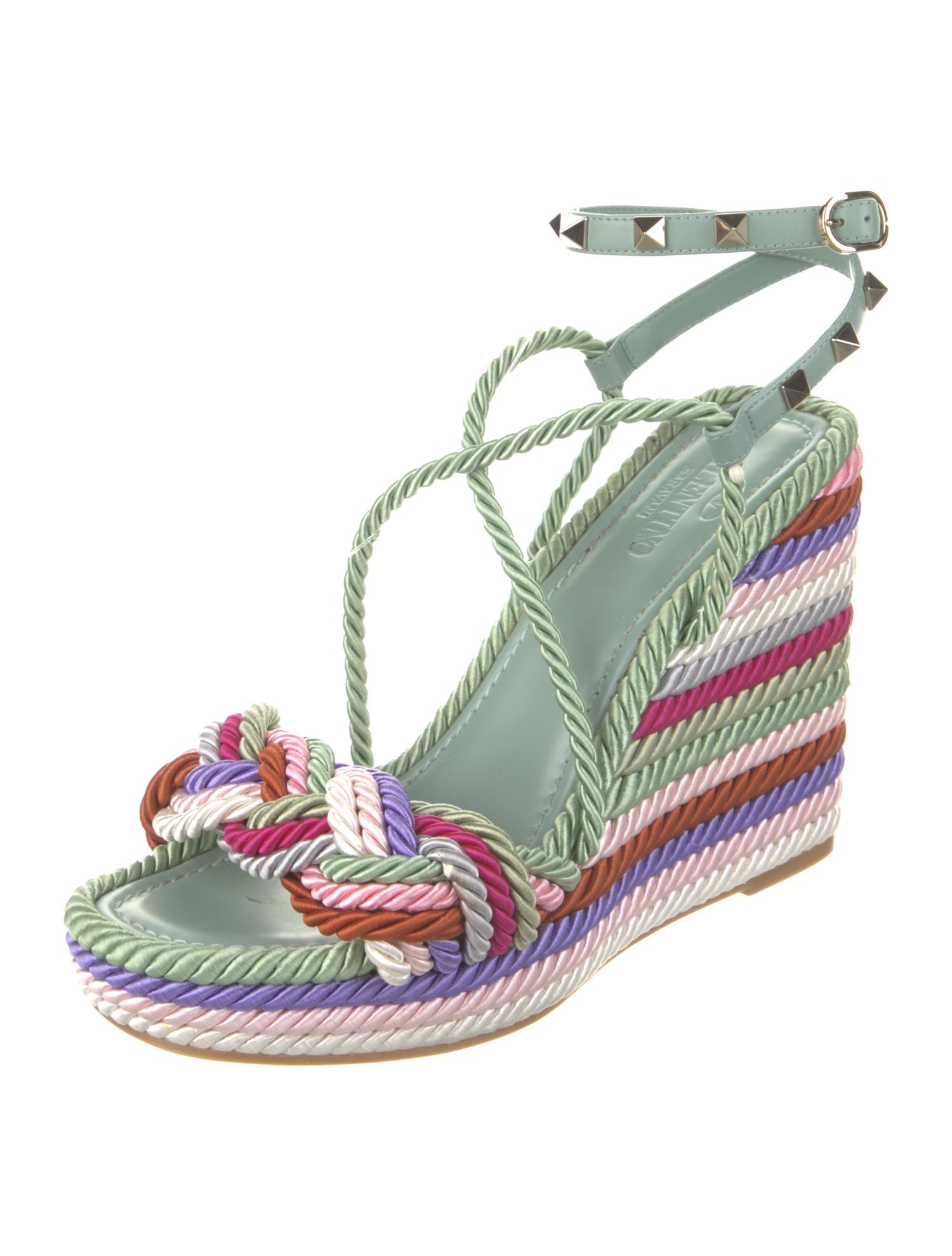Valentino Rockstud Accents Striped Espadrilles
