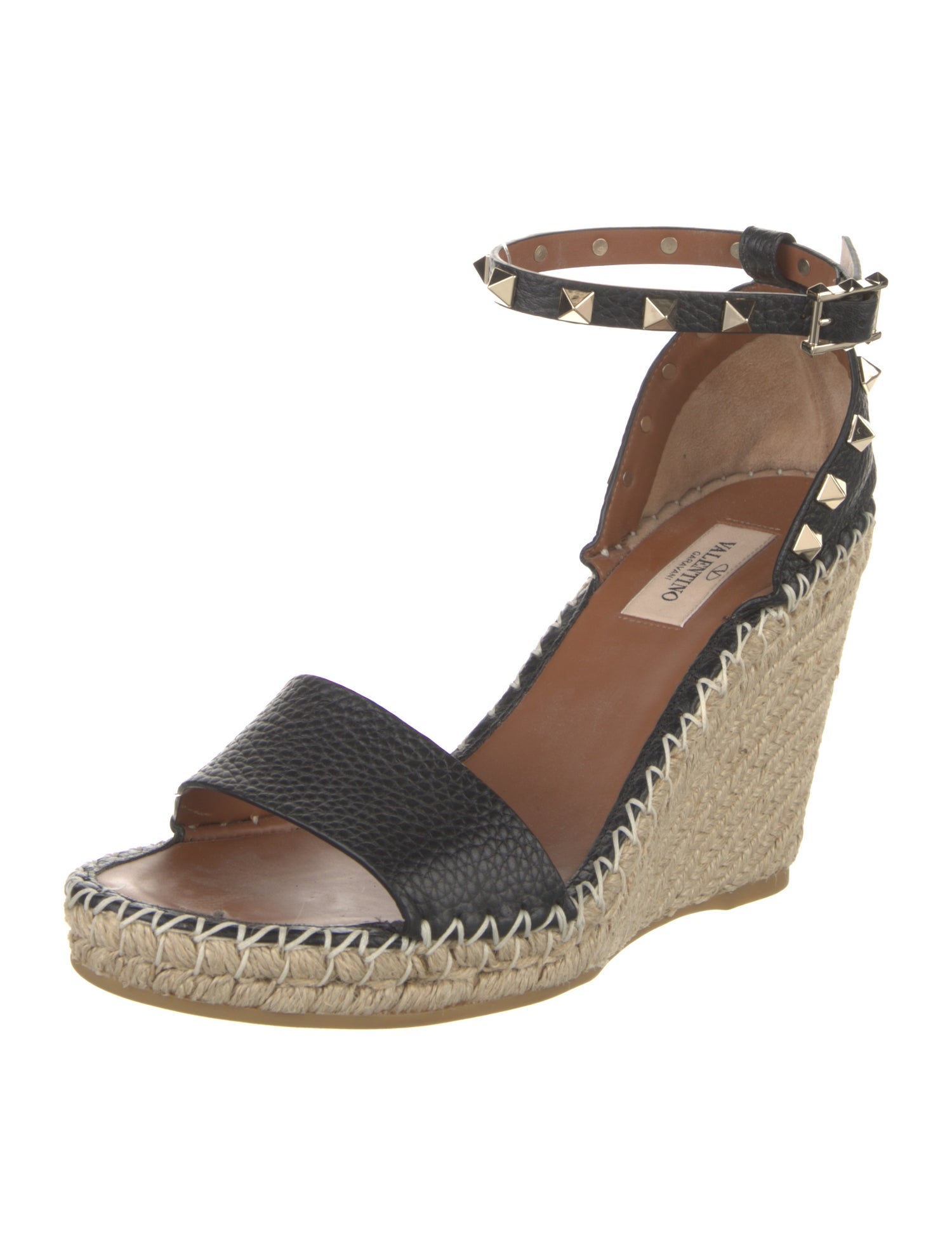 Valentino Rockstud Accents Leather Espadrilles