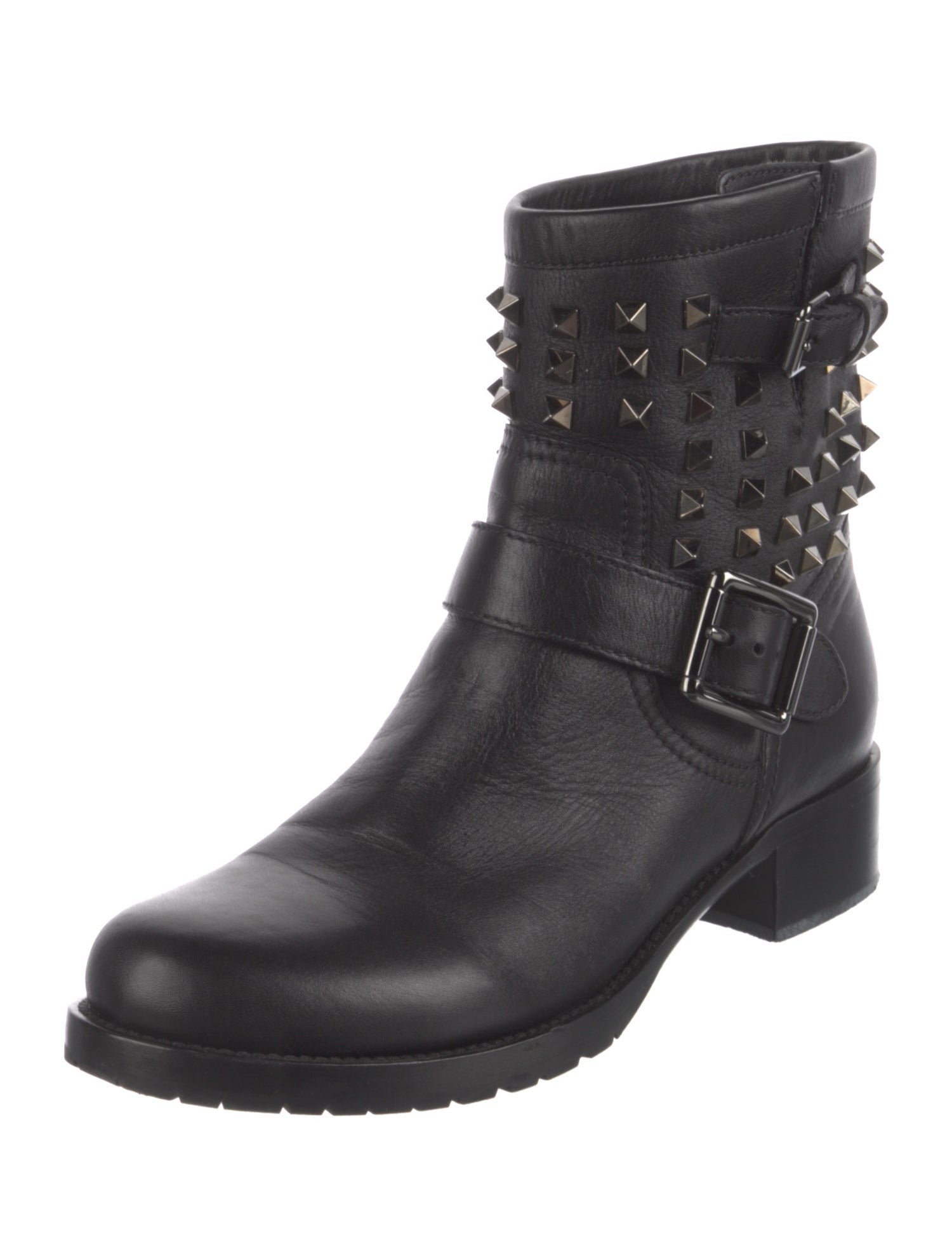Valentino Rockstud Accents Leather Moto Boots