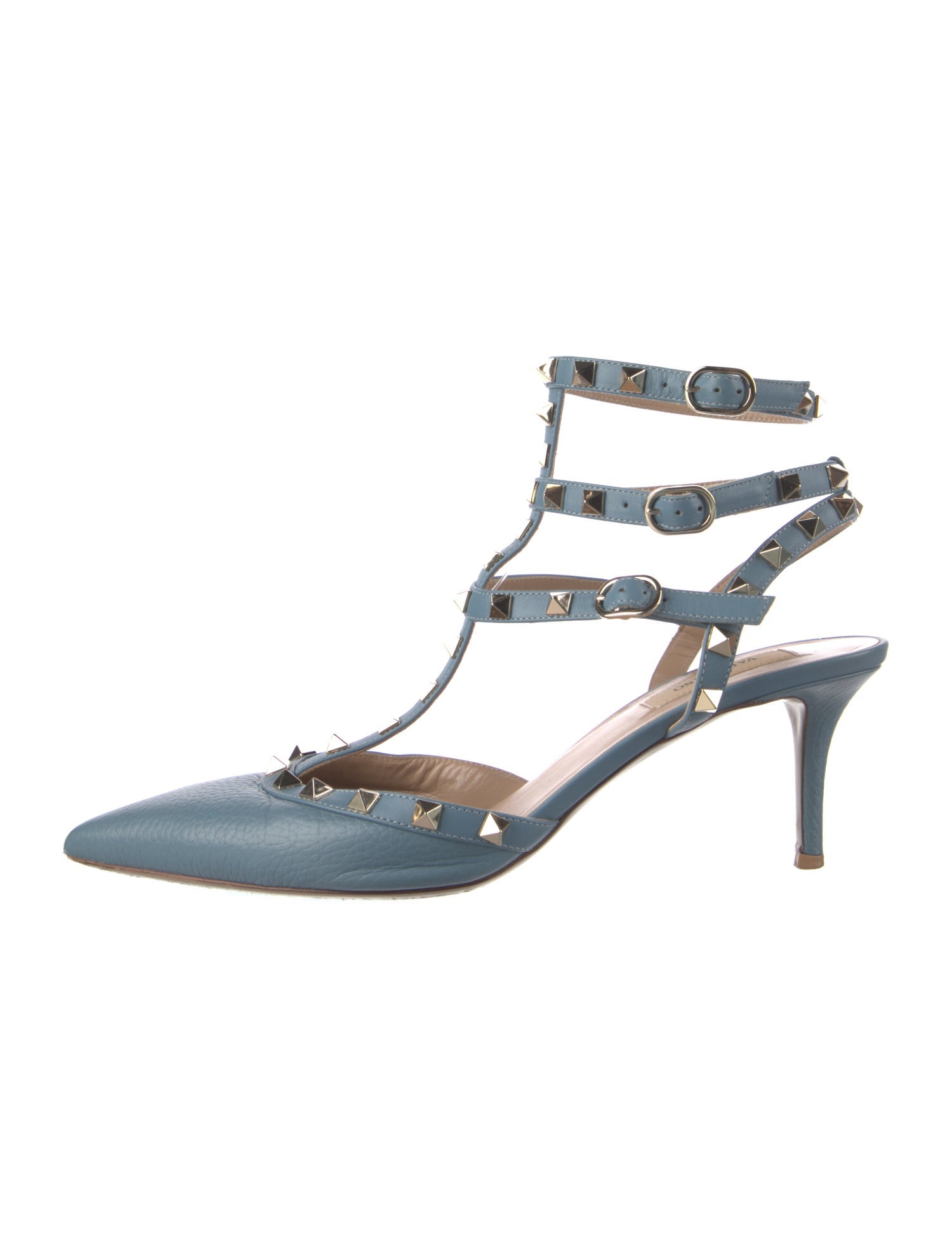 Valentino Rockstud Accents Leather T-Strap Pumps
