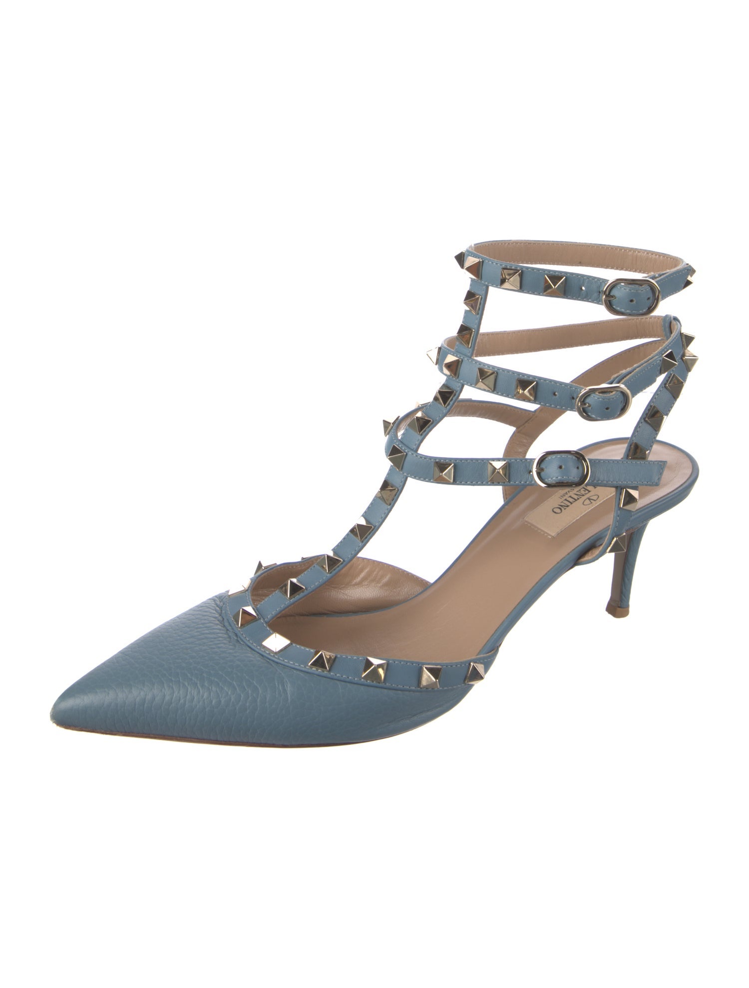 Valentino Rockstud Accents Leather T-Strap Pumps