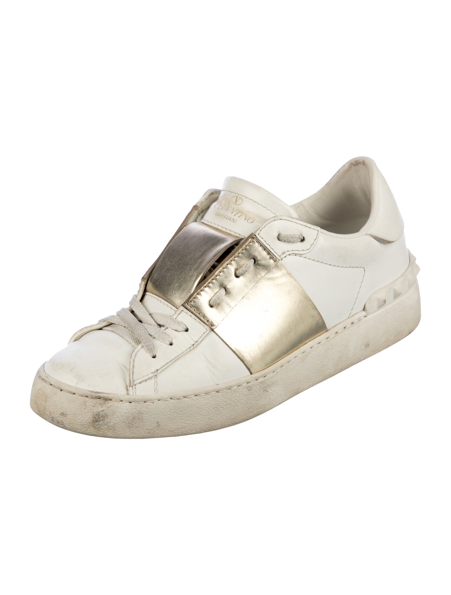Valentino Rockstud Accents Leather Sneakers