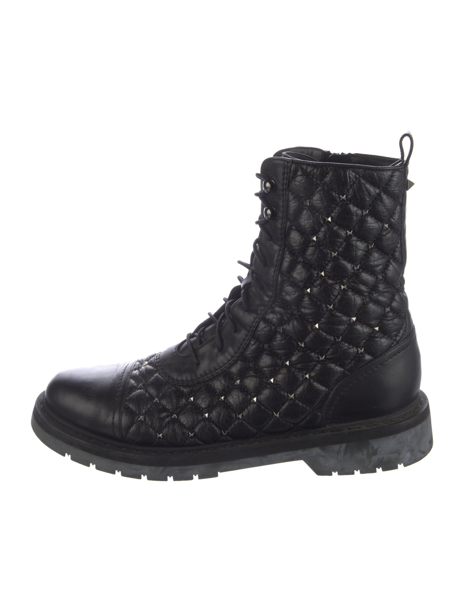 Valentino Quilted Pattern Leather Combat Boots