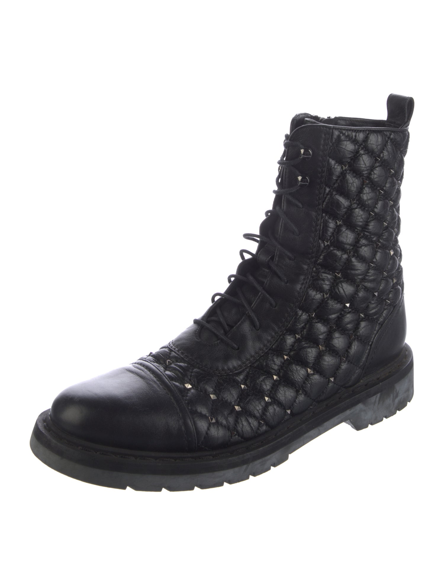 Valentino Quilted Pattern Leather Combat Boots