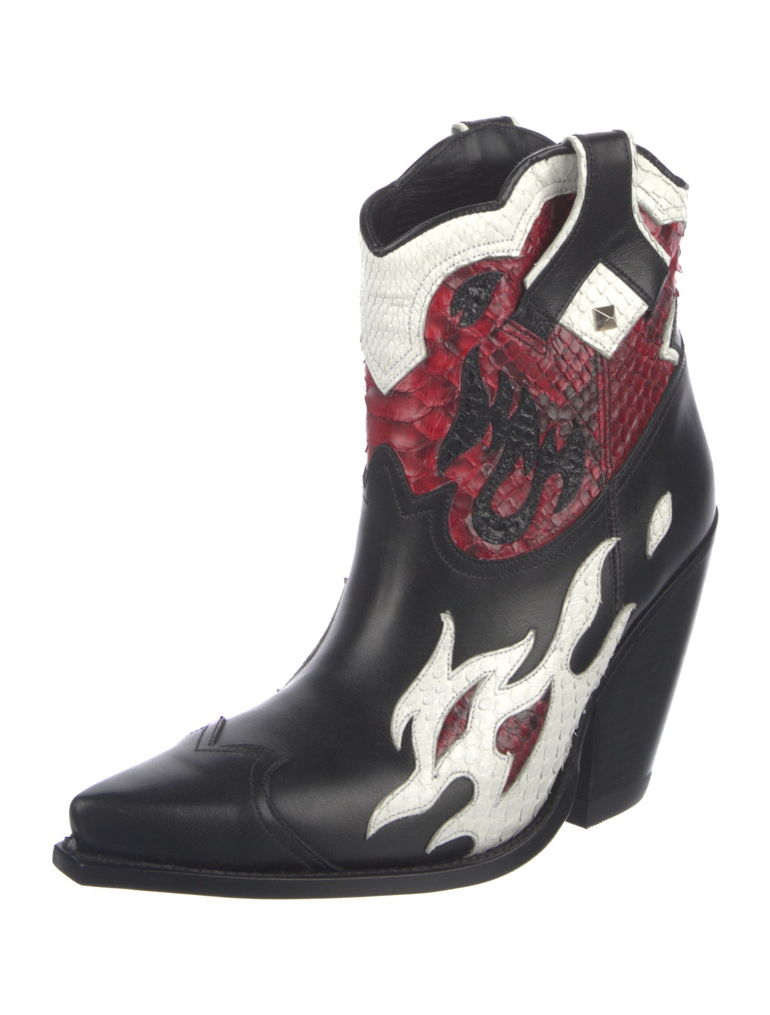 Valentino Rockstud Accents Leather Western Boots