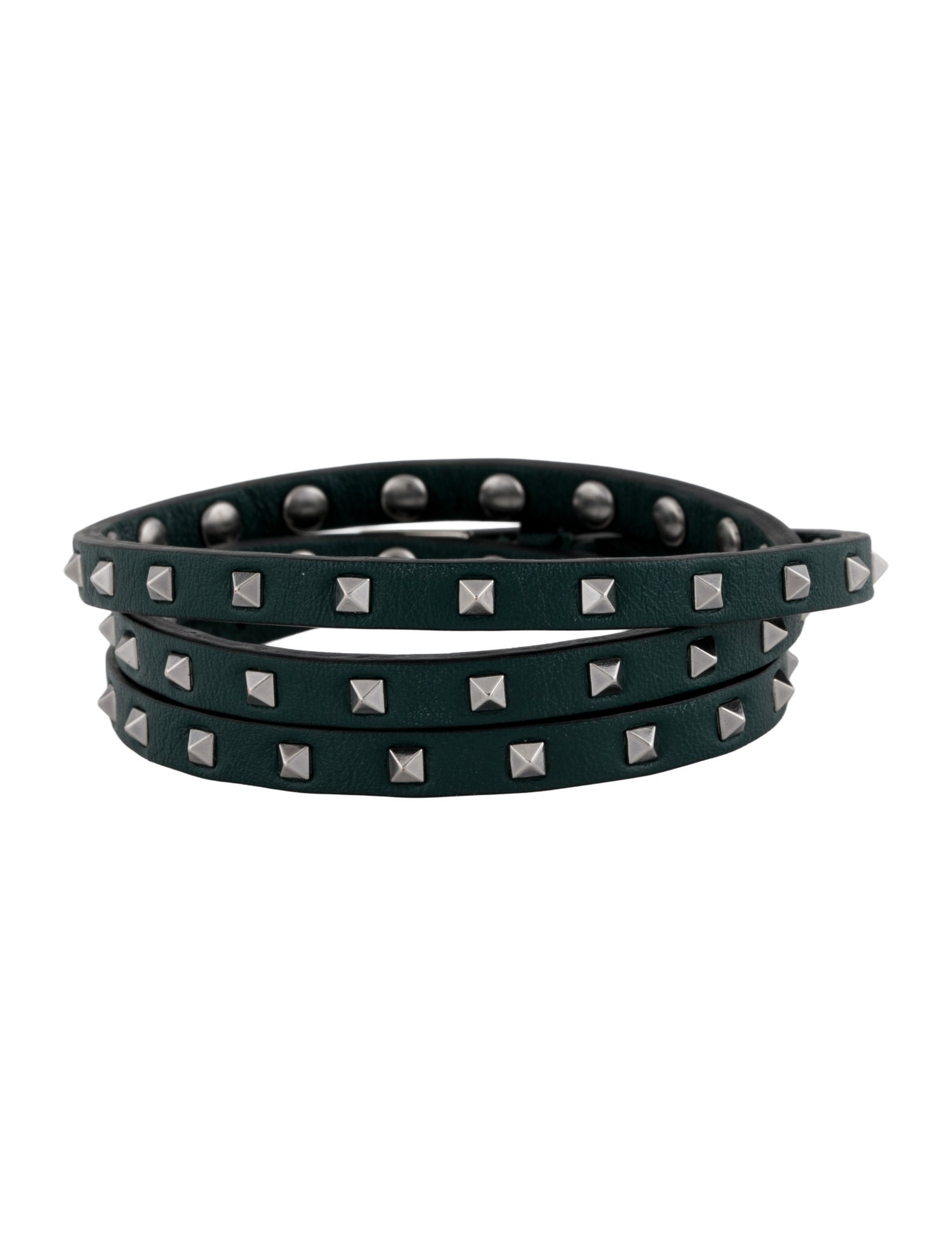 Valentino Leather Mini Rockstud Tripe Wrap Bracelet