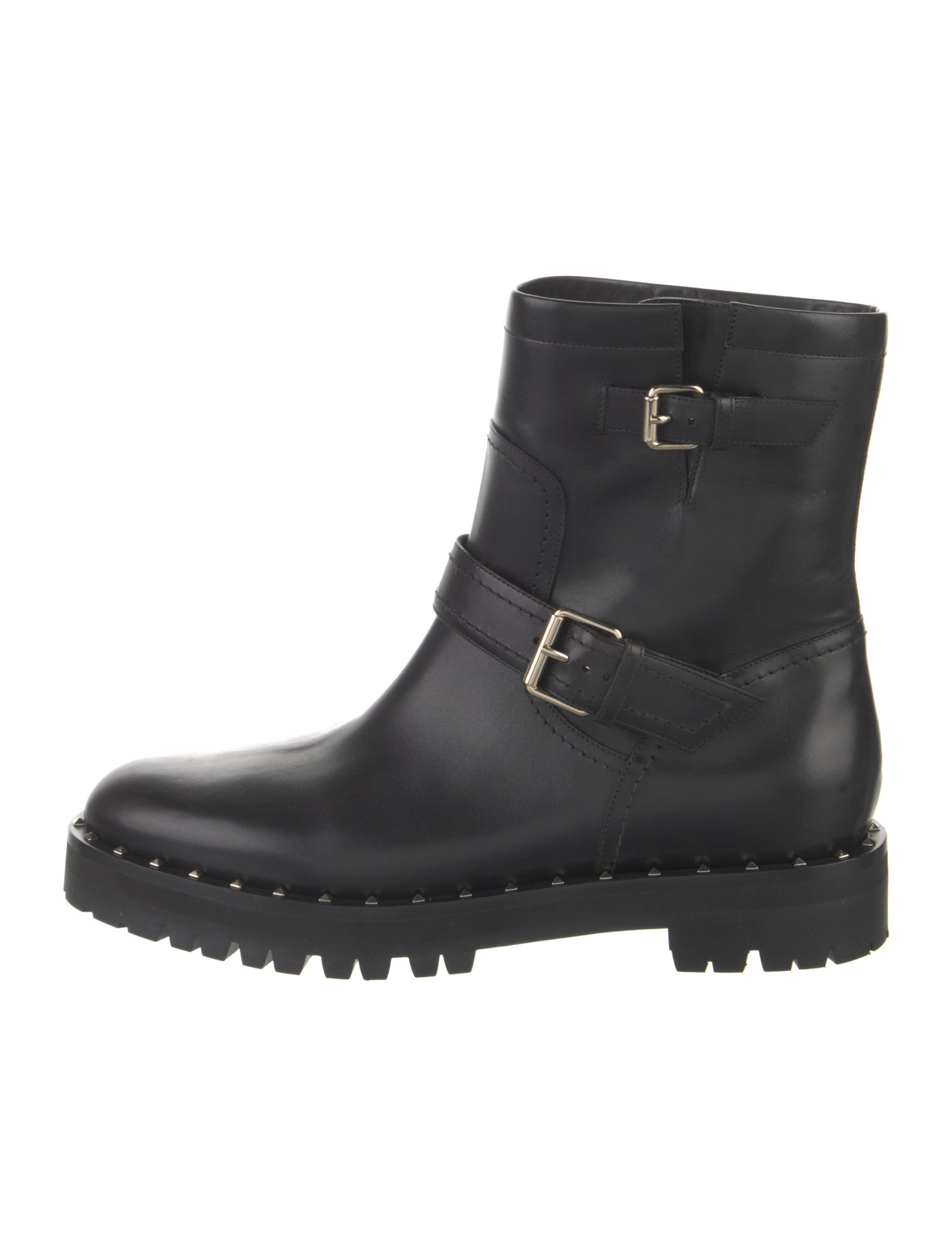 Valentino Buckle Biker Boots Rockstud Accents Moto Boots