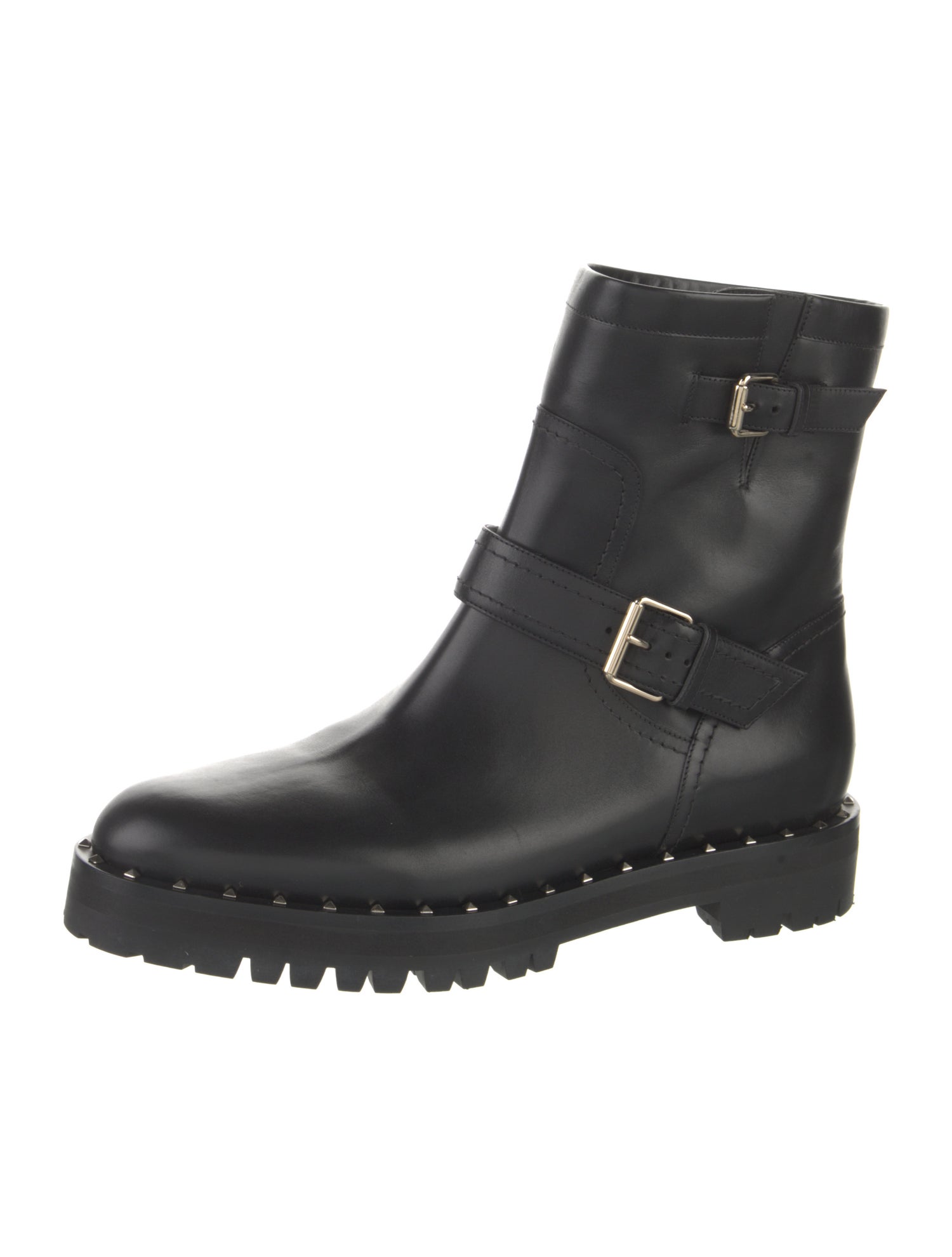 Valentino Buckle Biker Boots Rockstud Accents Moto Boots