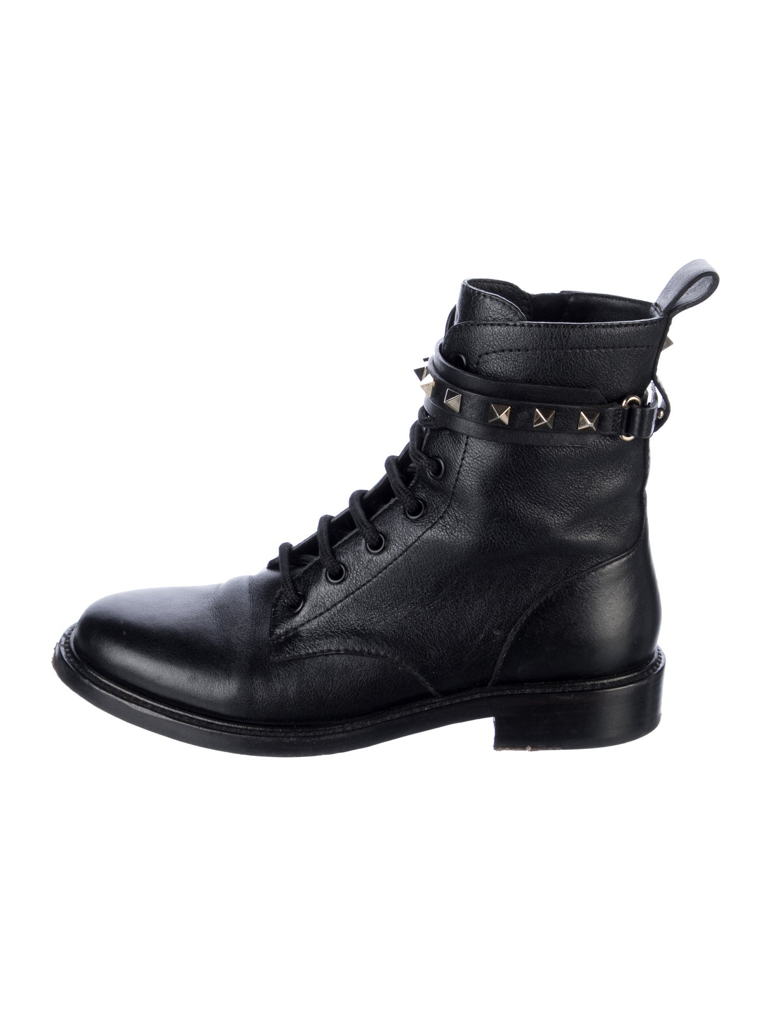 Valentino Rockstud Accents Leather Combat Boots
