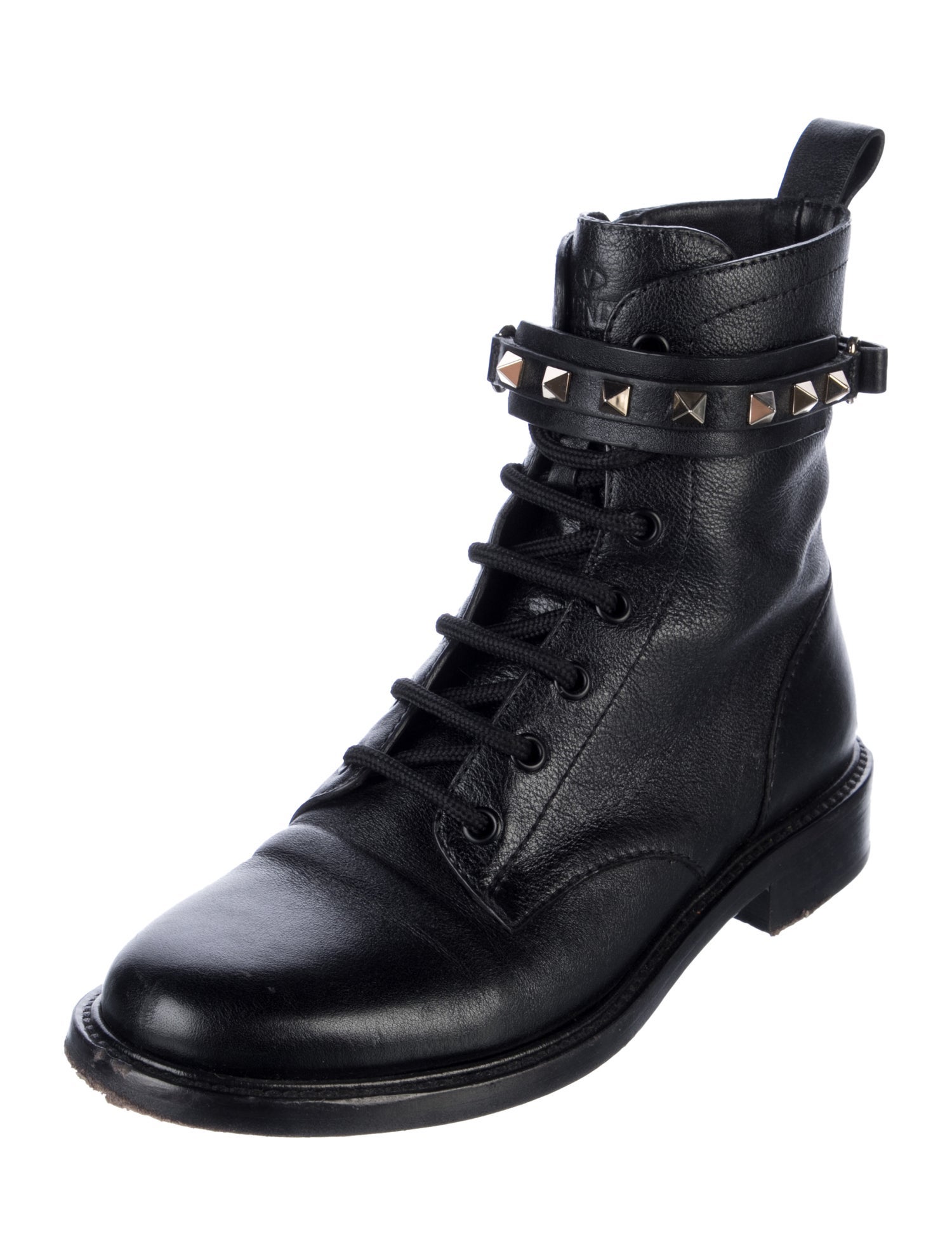 Valentino Rockstud Accents Leather Combat Boots