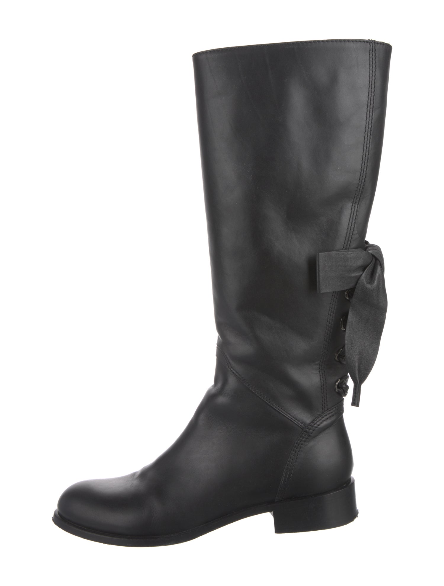 Valentino Leather Bow Accents Riding Boots