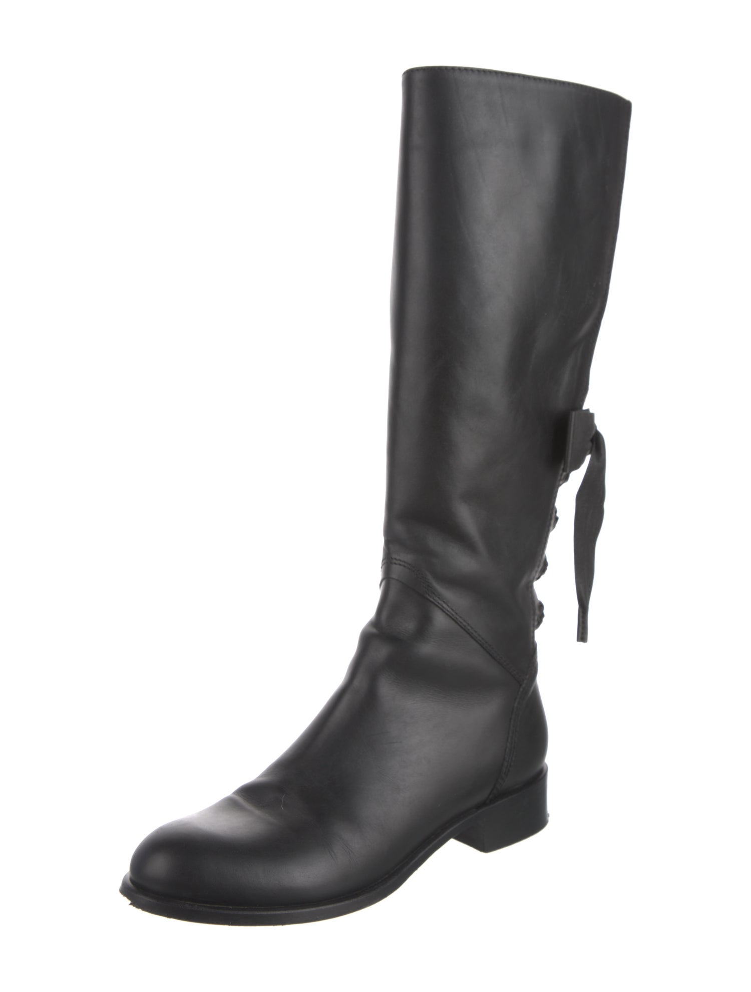 Valentino Leather Bow Accents Riding Boots