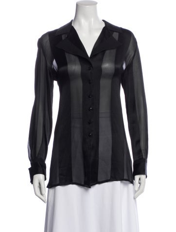 Pre-owned Valentino Silk Striped Blouse In Gray
