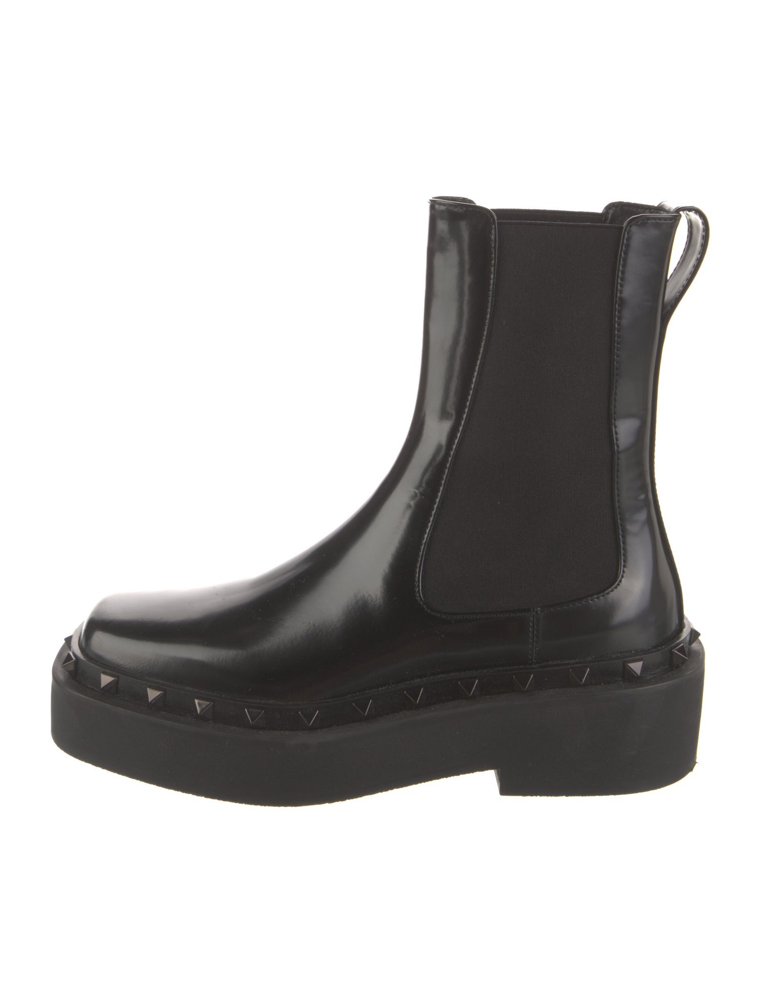 Valentino Rockstud Accents Patent Leather Chelsea Boots