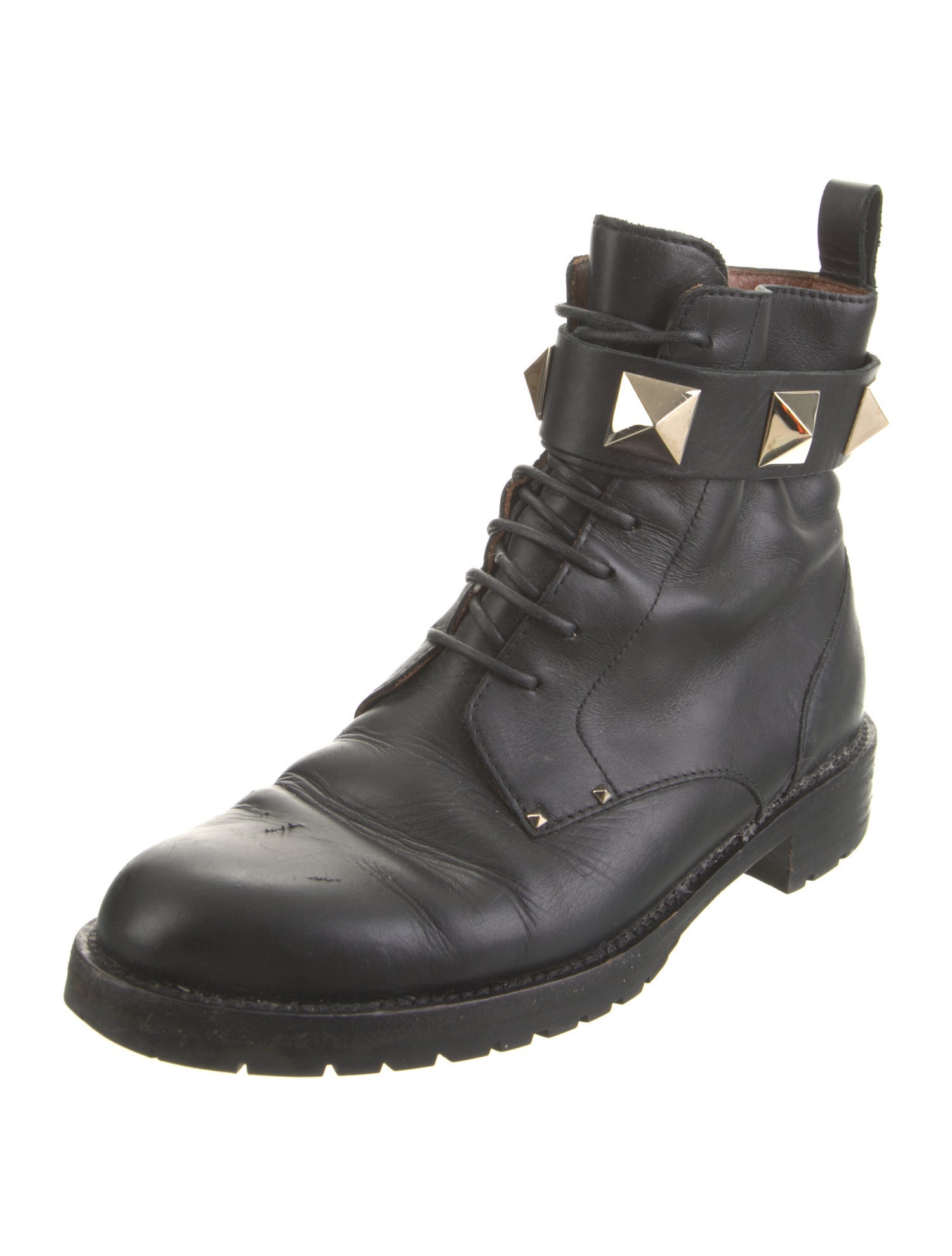 Valentino Rockstud Accents Leather Combat Boots