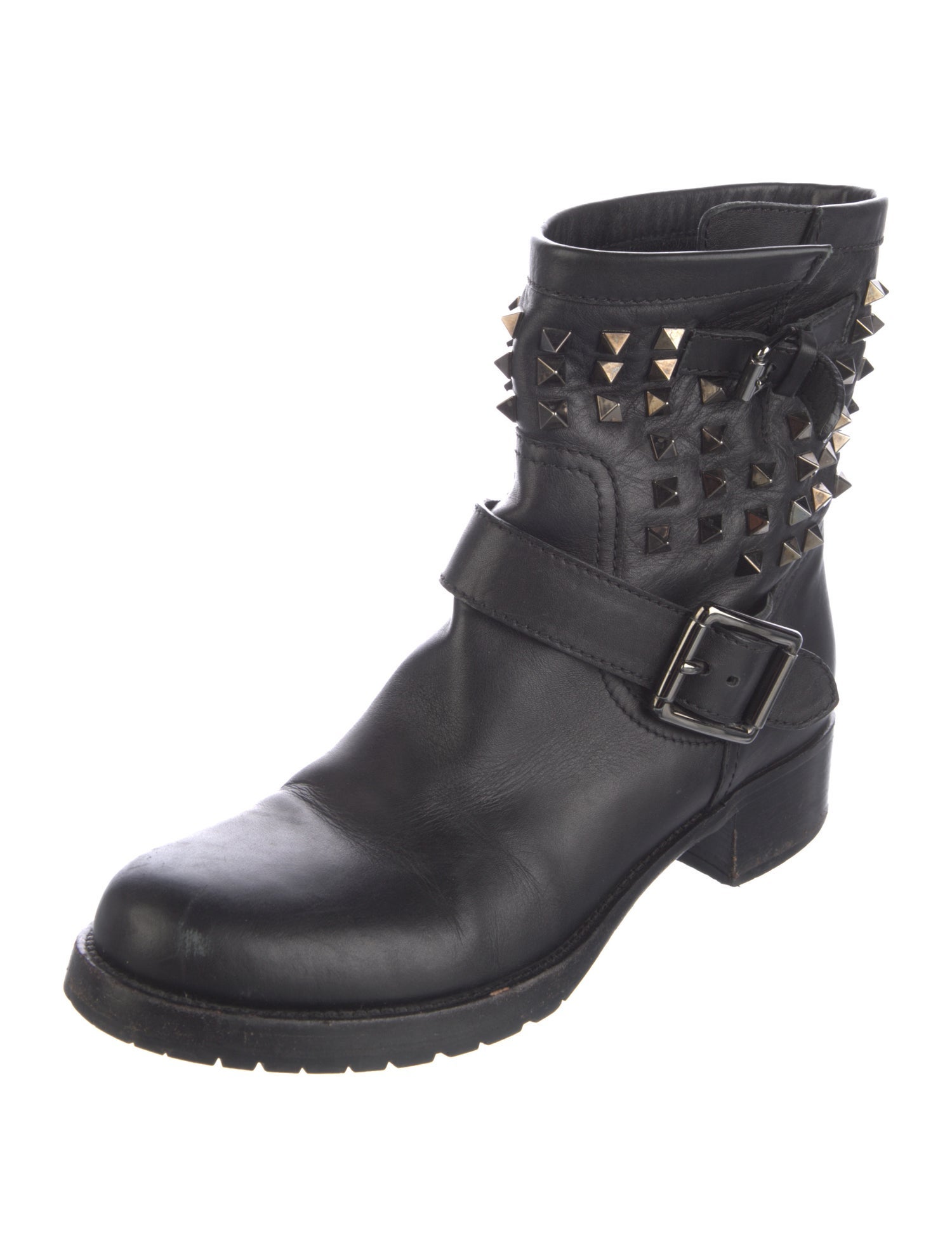Valentino Rockstud Accents Leather Moto Boots