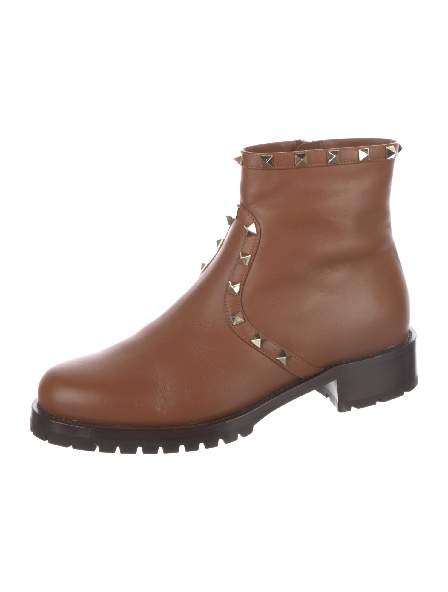 Valentino Rockstud Accents Leather Combat Boots