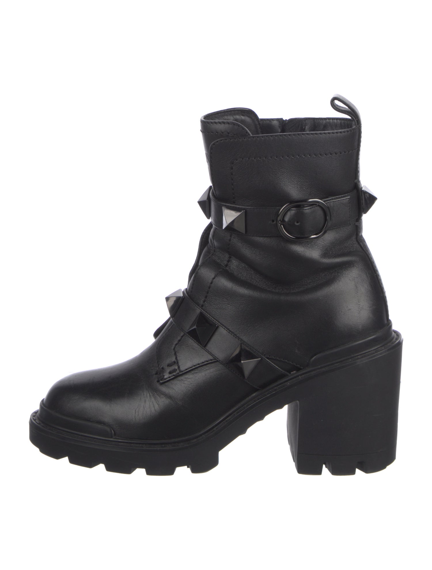 Valentino Rockstud Accents Leather Combat Boots