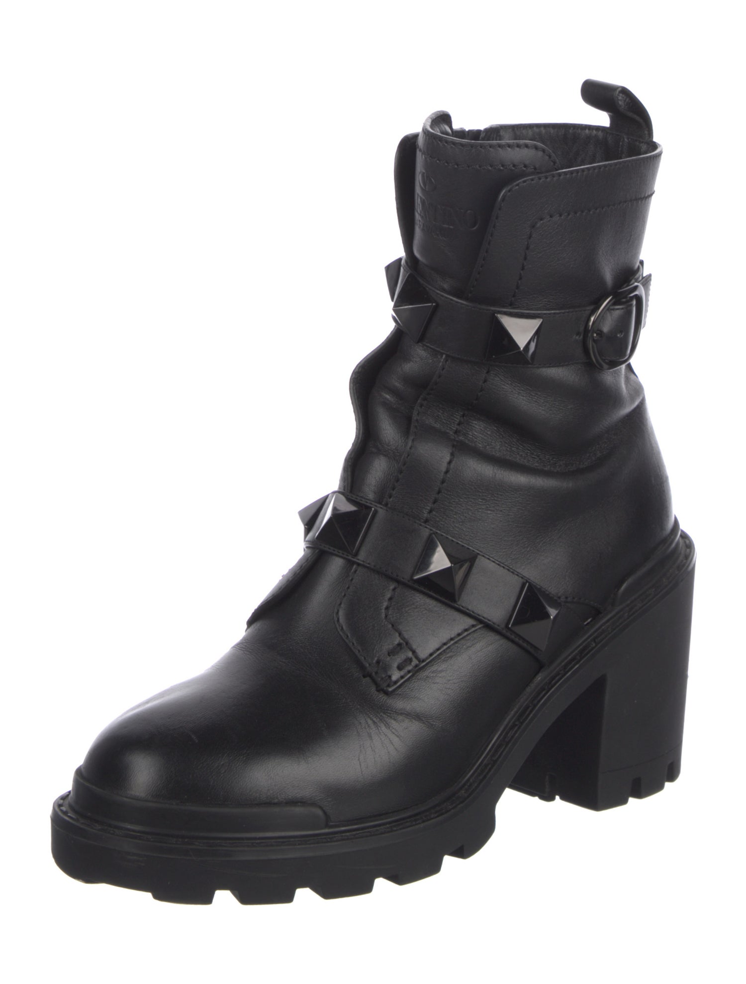 Valentino Rockstud Accents Leather Combat Boots