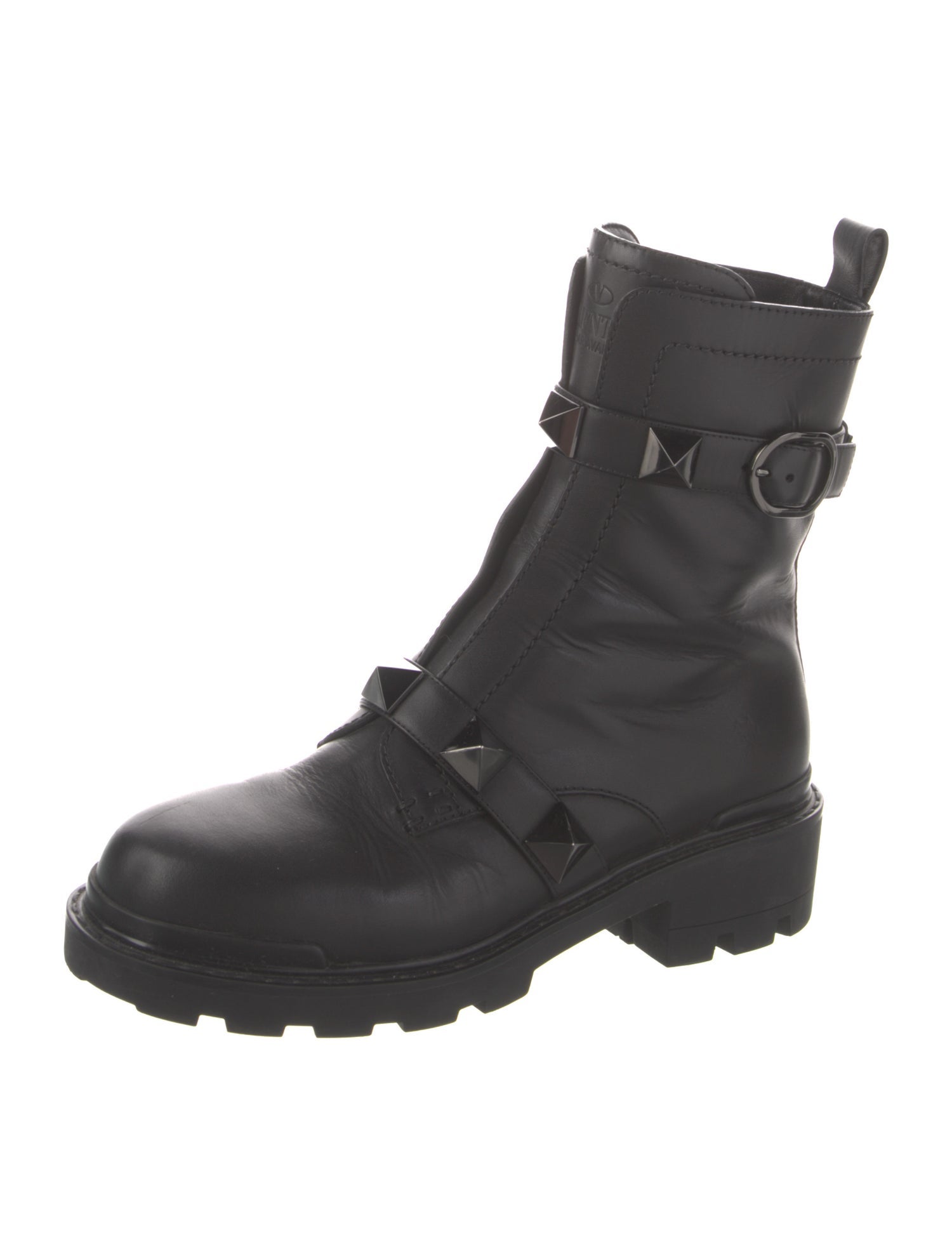 Valentino Rockstud Accents Leather Combat Boots
