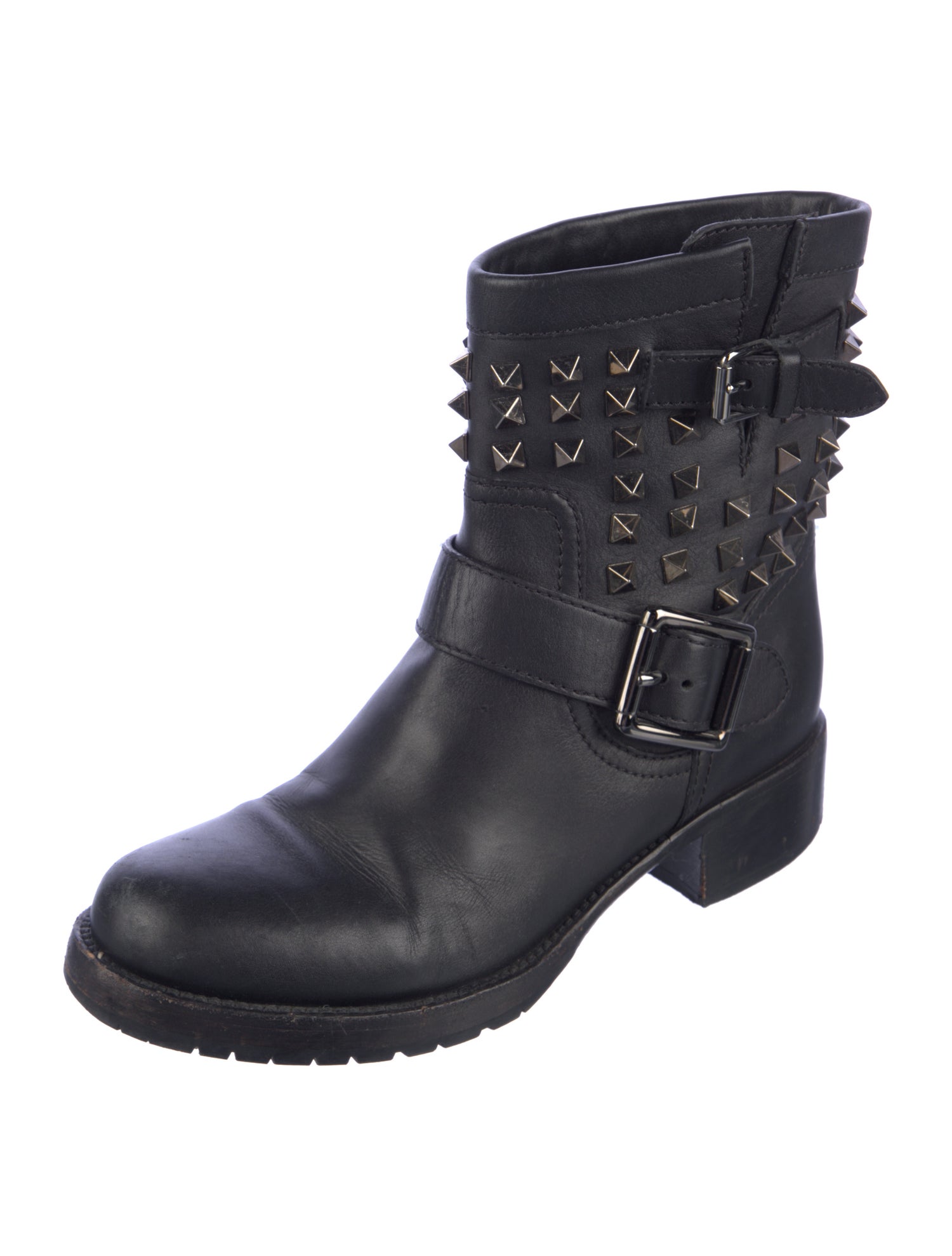 Valentino Rockstud Accents Leather Moto Boots