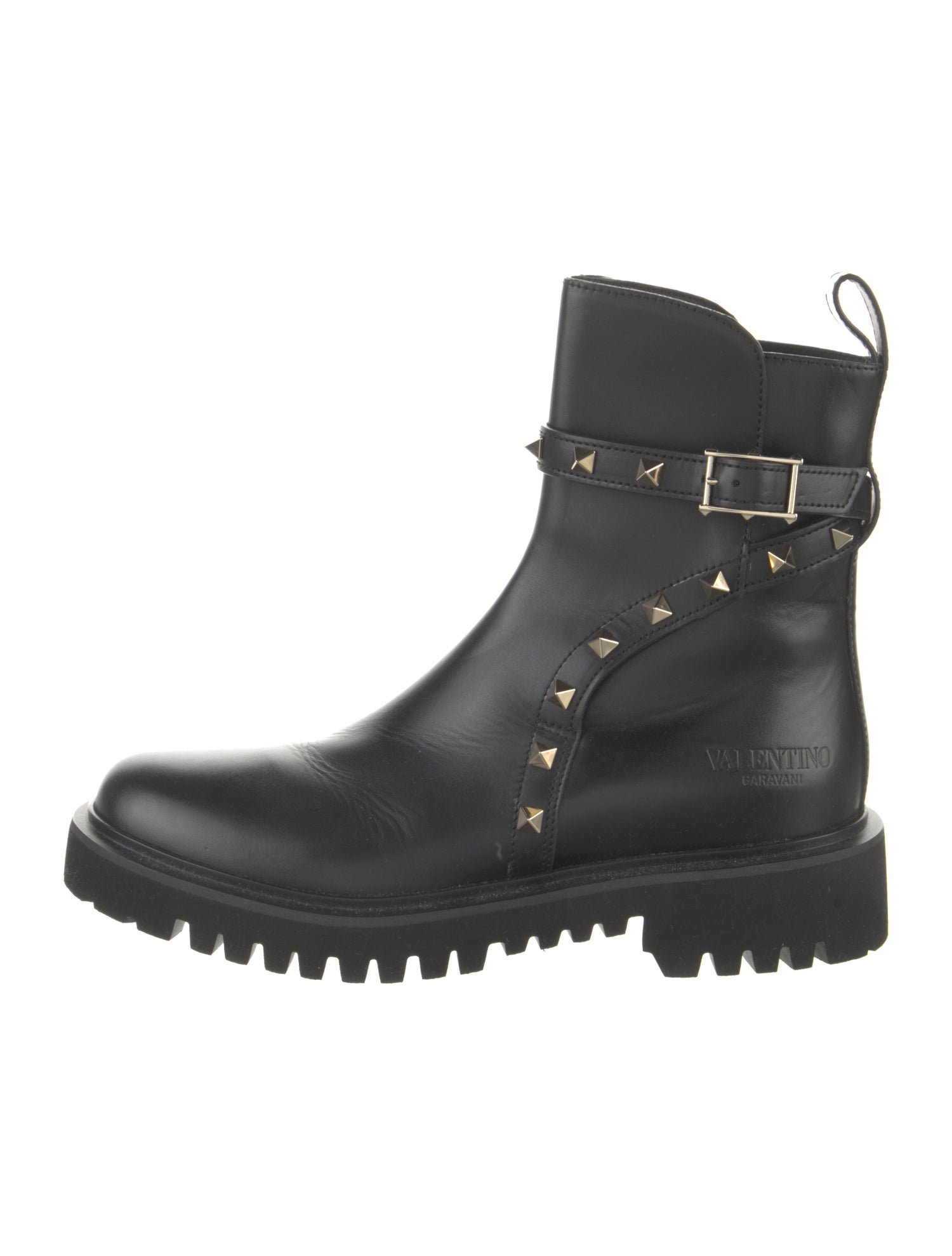 Valentino Rockstud Accents Leather Combat Boots