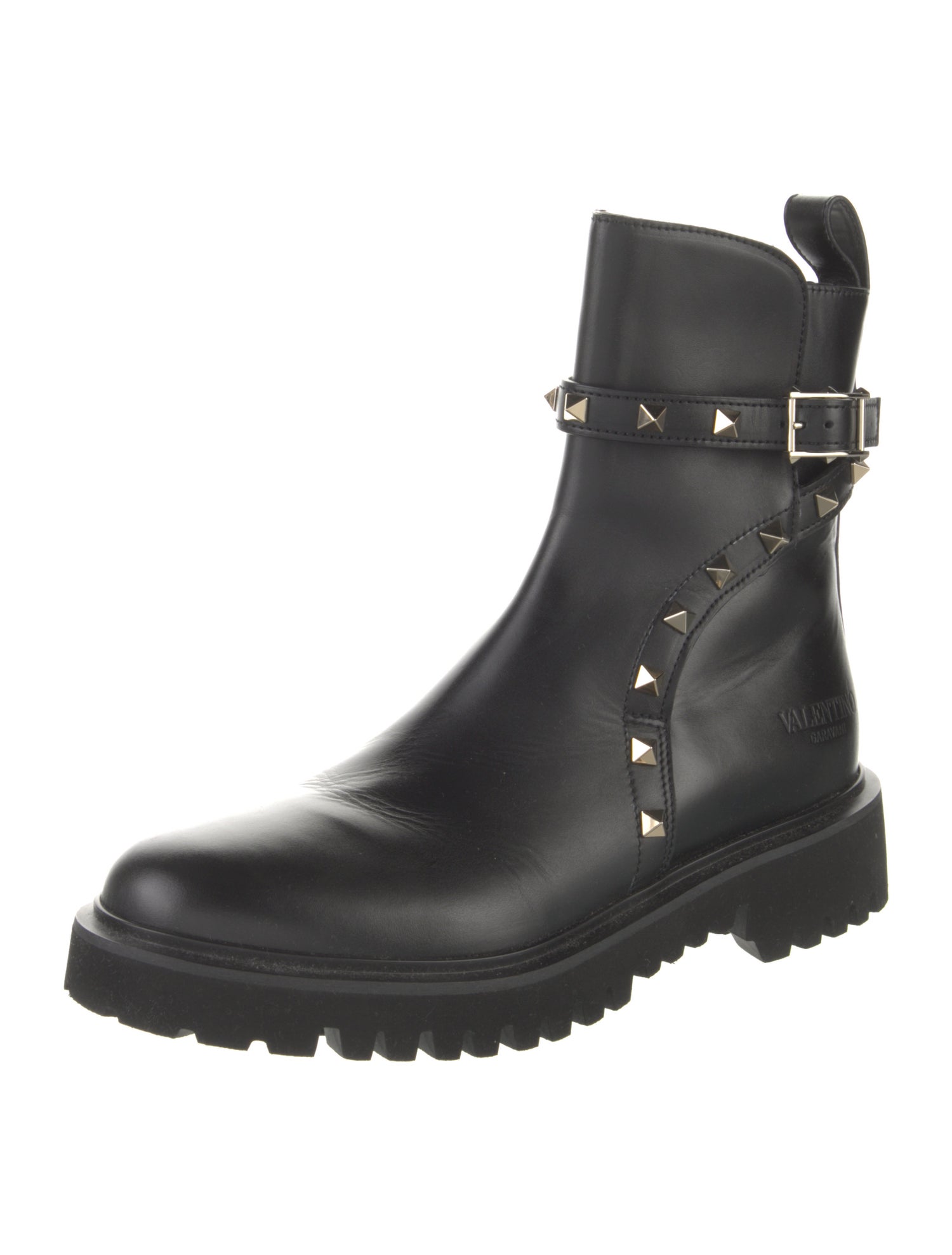 Valentino Rockstud Accents Leather Combat Boots