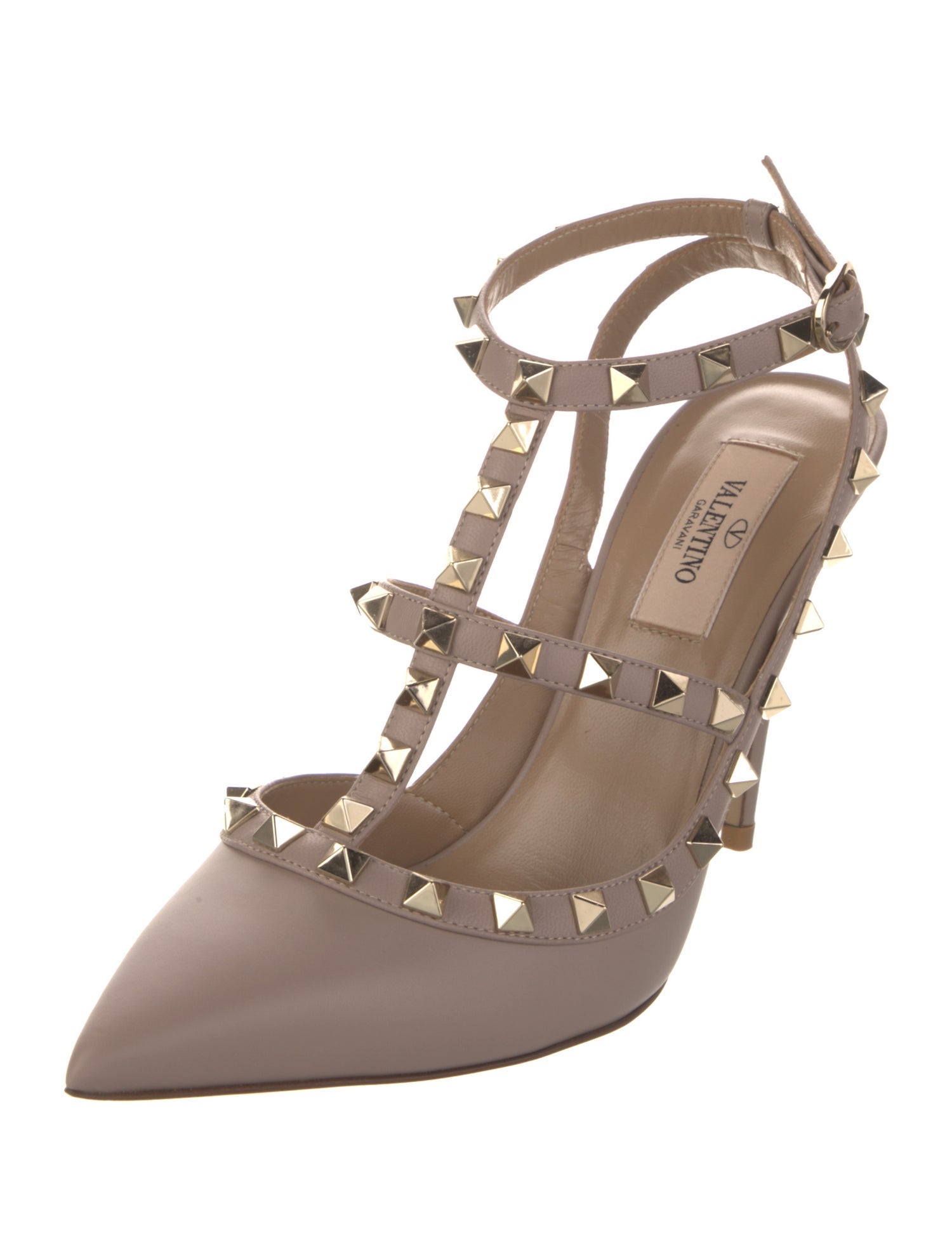 Valentino Rockstud Accents Leather T-Strap Pumps