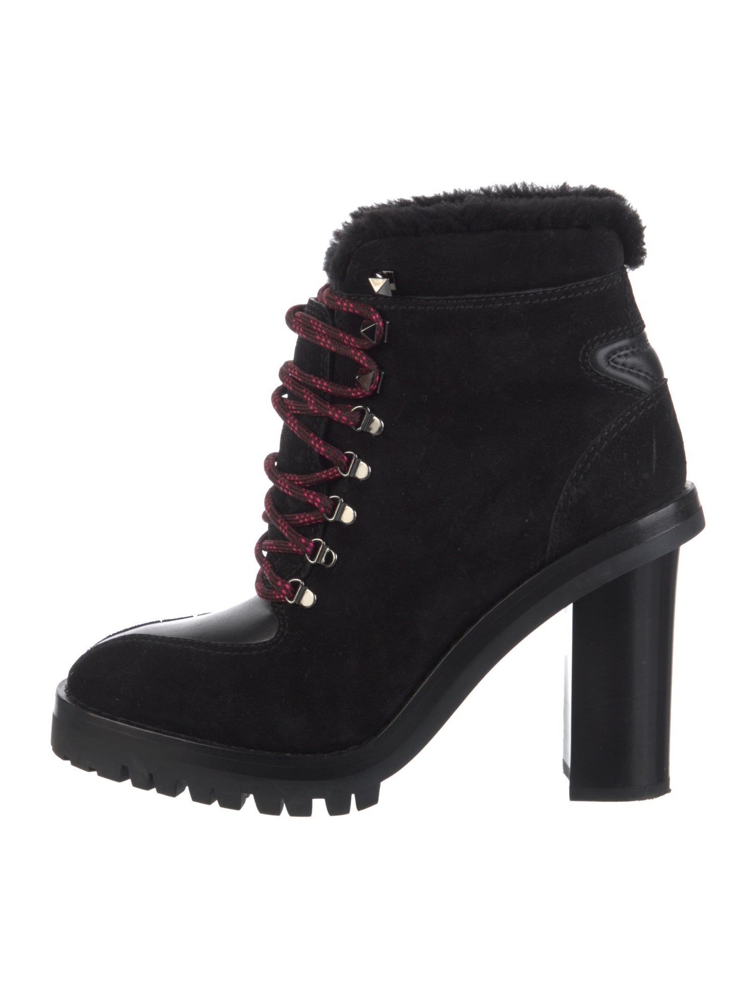 Valentino Rockstud Accents Suede Lace-Up Boots