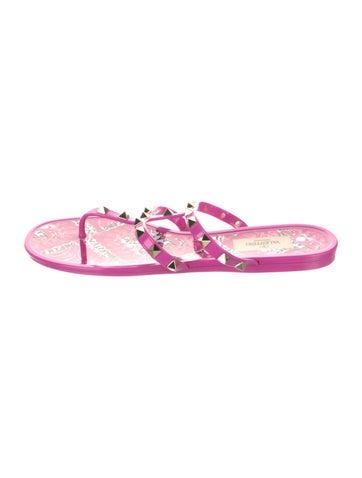 Pre-owned Valentino Garavani Rockstud Accents Rubber Flip Flops In Pink