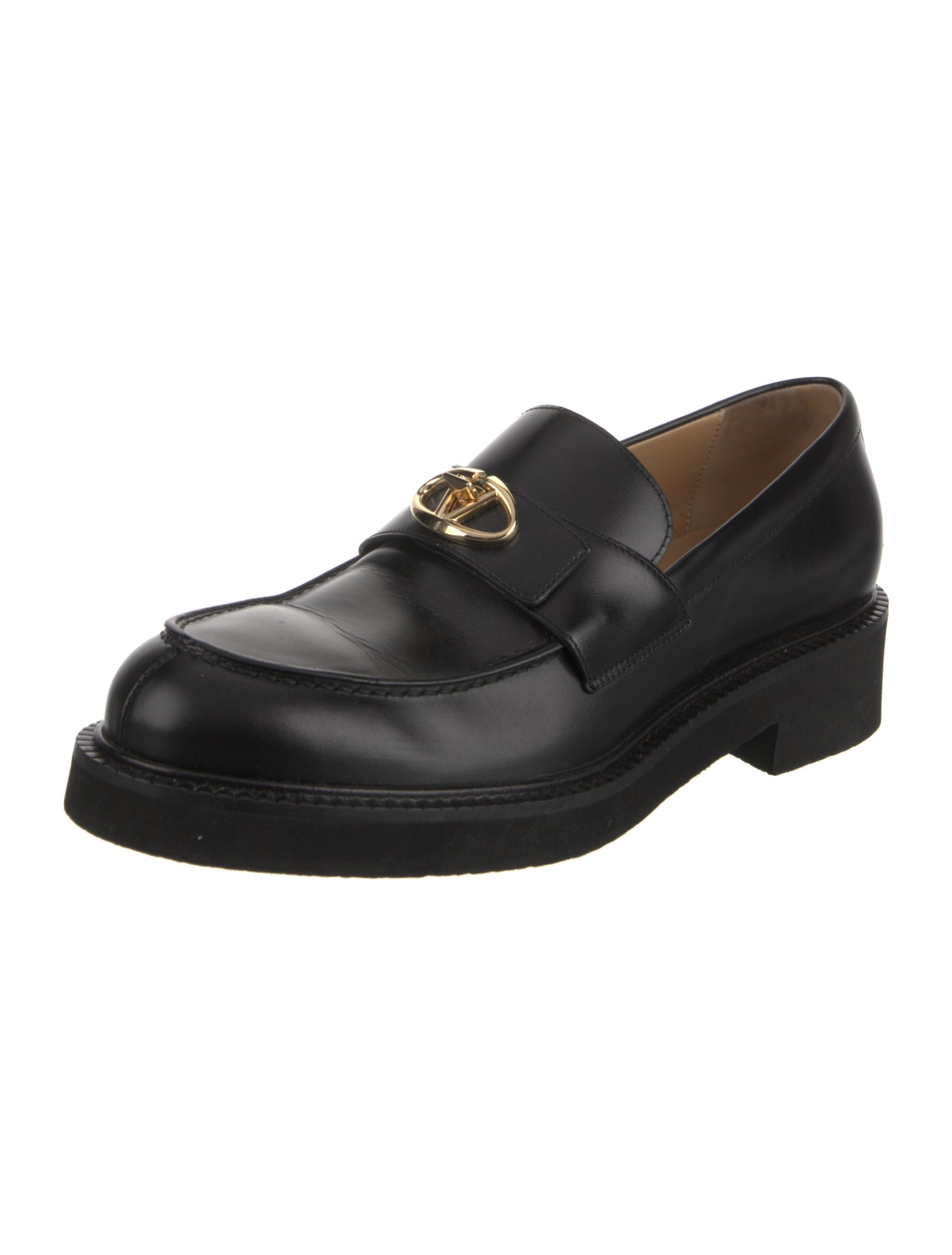 Valentino Rockstud Accents Leather Loafers