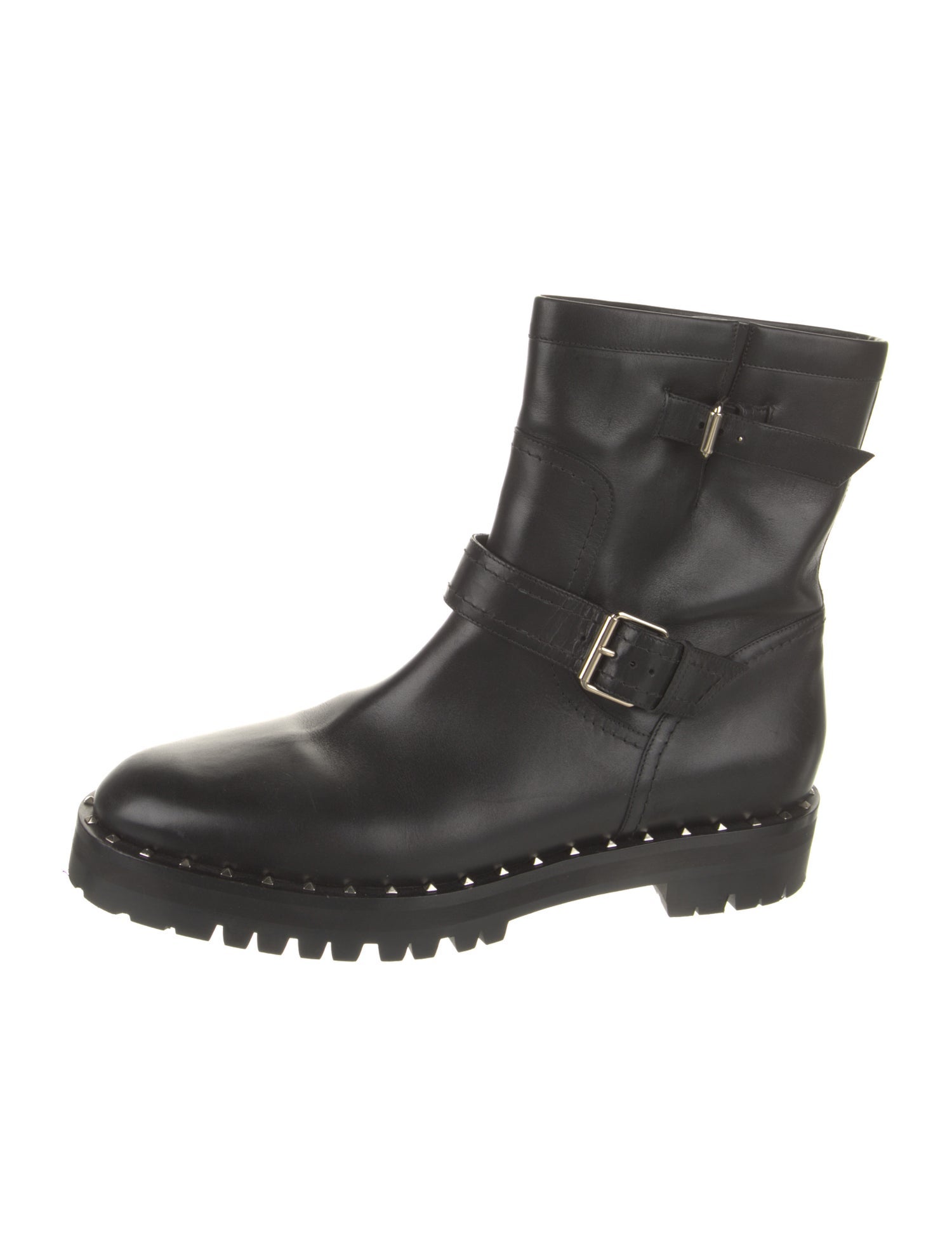 Valentino Rockstud Accents Leather Moto Boots