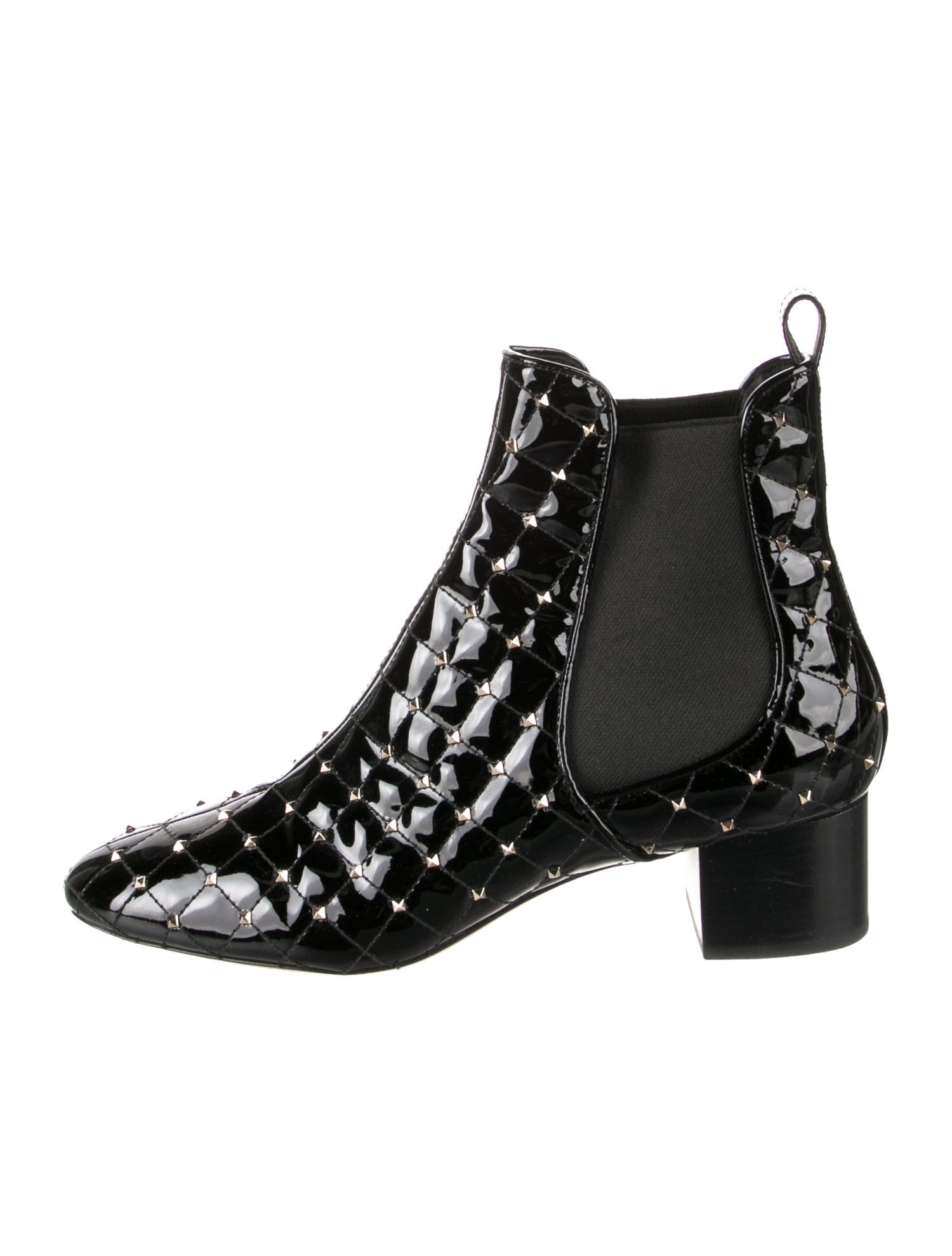 Valentino Rockstud Accents Patent Leather Chelsea Boots