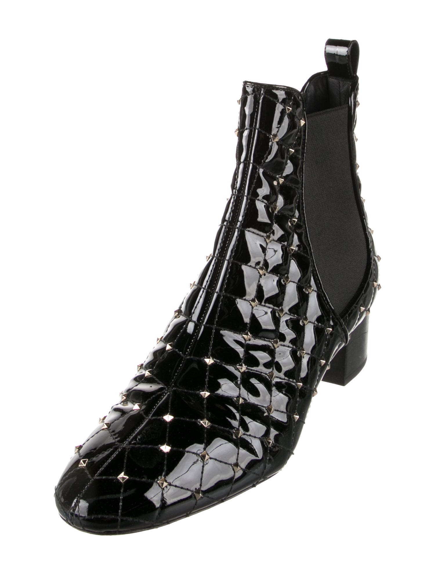 Valentino Rockstud Accents Patent Leather Chelsea Boots