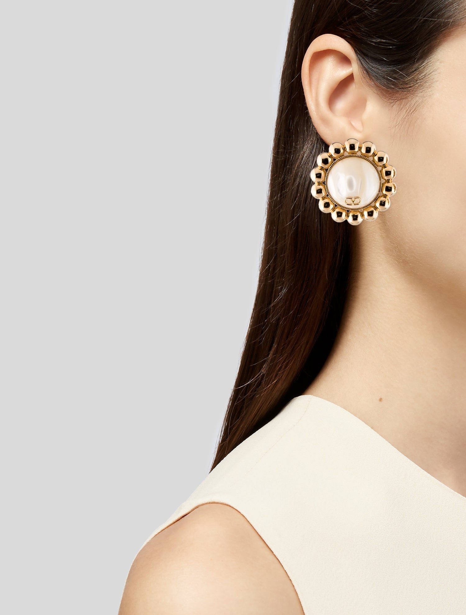 Valentino Faux Pearl Pas Plus Metal Clip-On Earrings