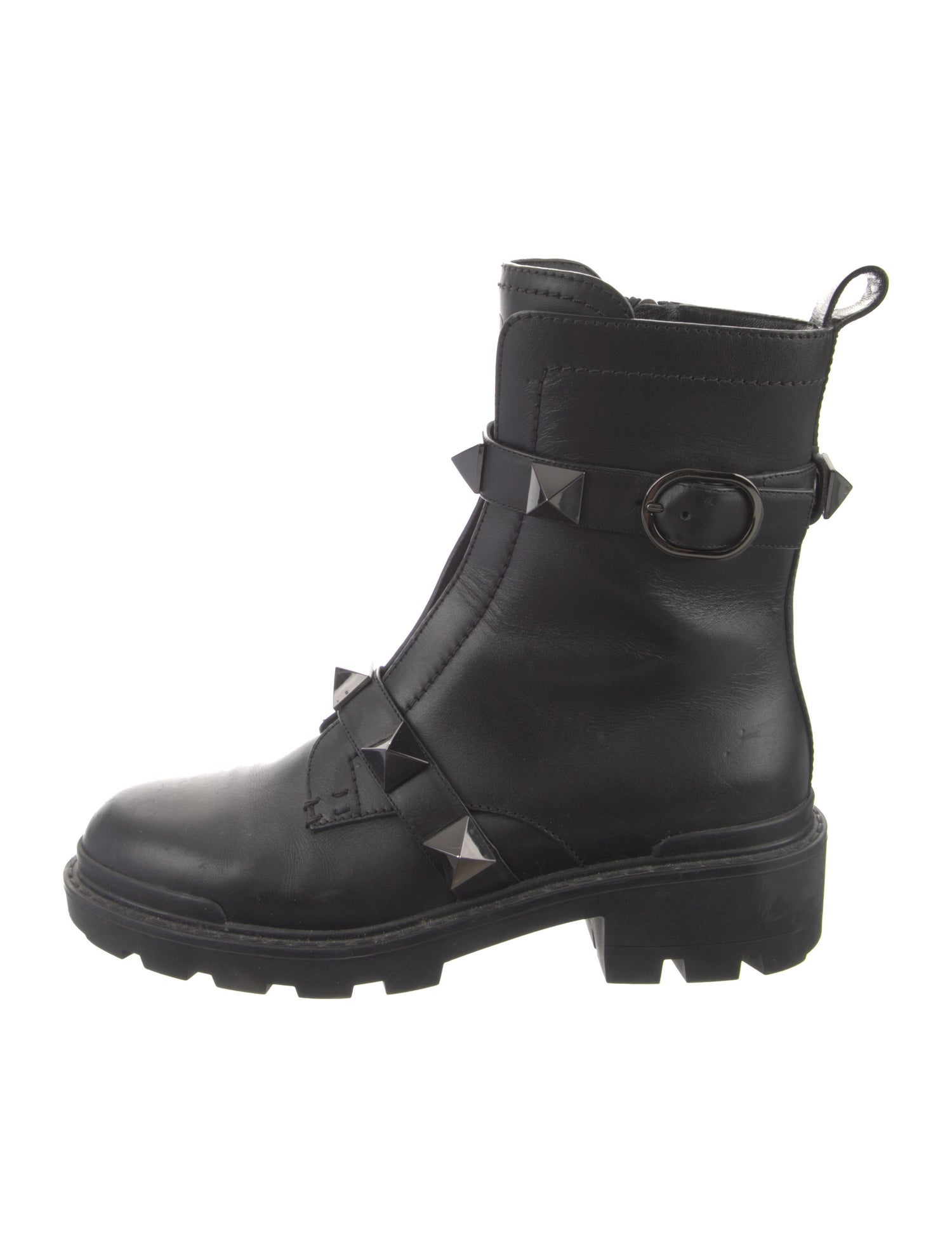Valentino Rockstud Accents Leather Combat Boots