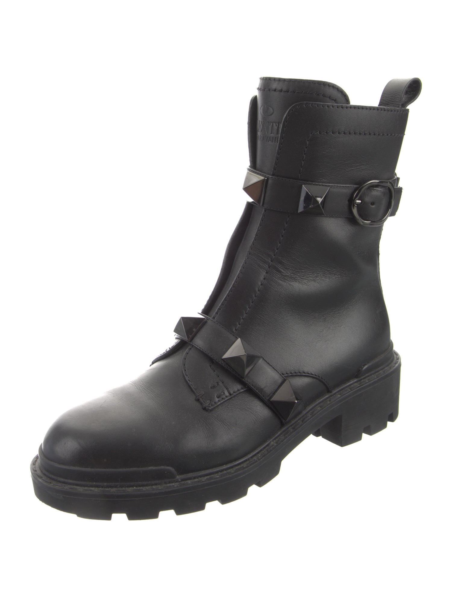 Valentino Rockstud Accents Leather Combat Boots