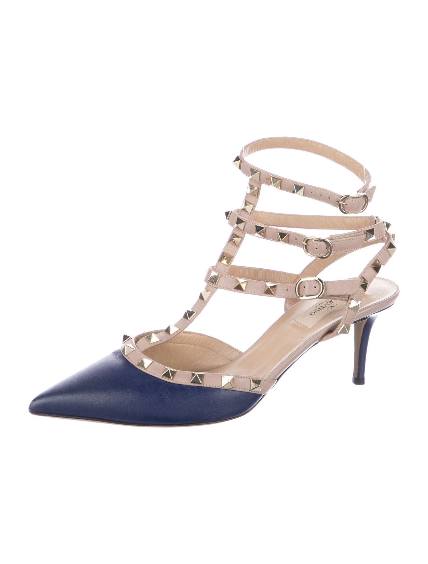 Valentino Rockstud Accents Leather T-Strap Pumps
