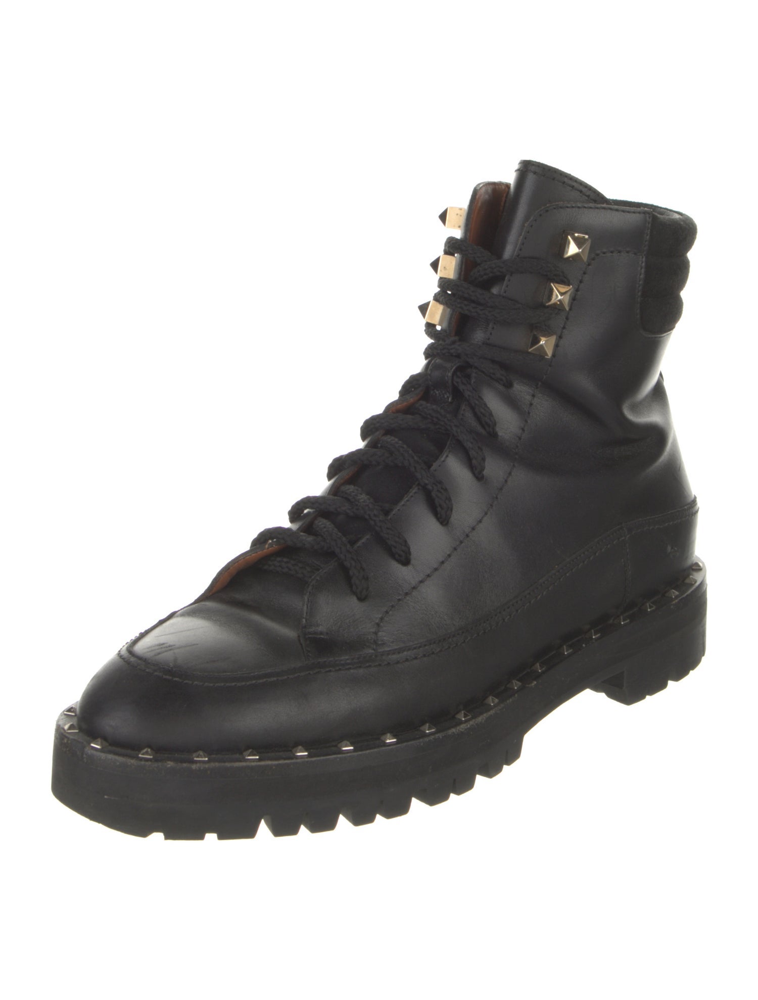 Valentino Rockstud Accents Leather Combat Boots