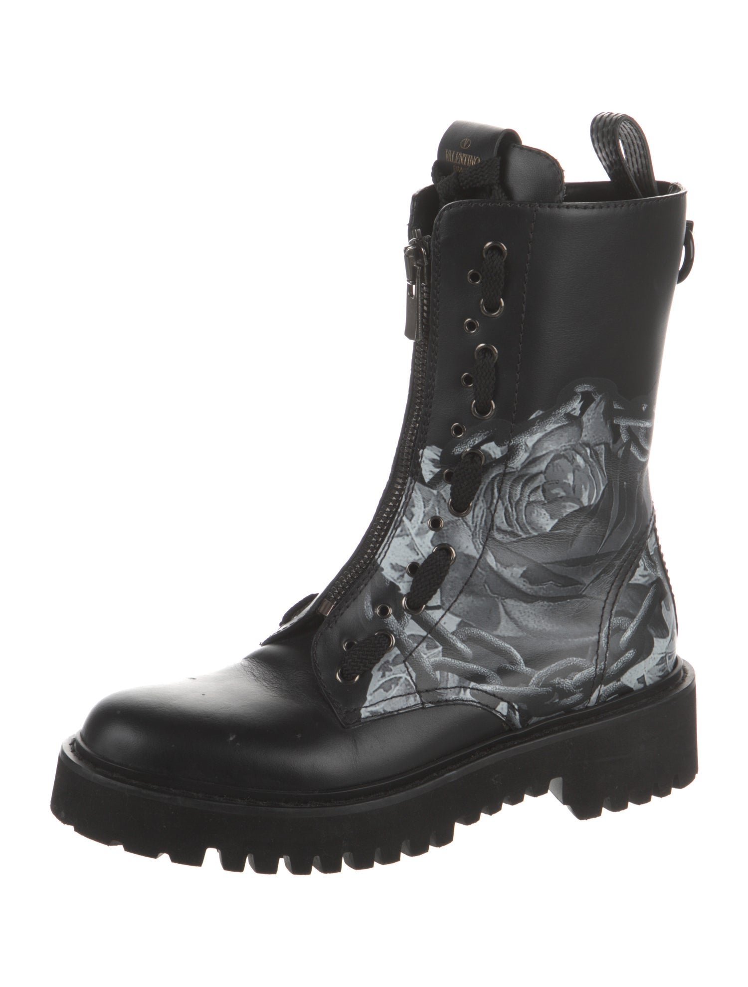 Valentino Rockstud Accents Leather Combat Boots