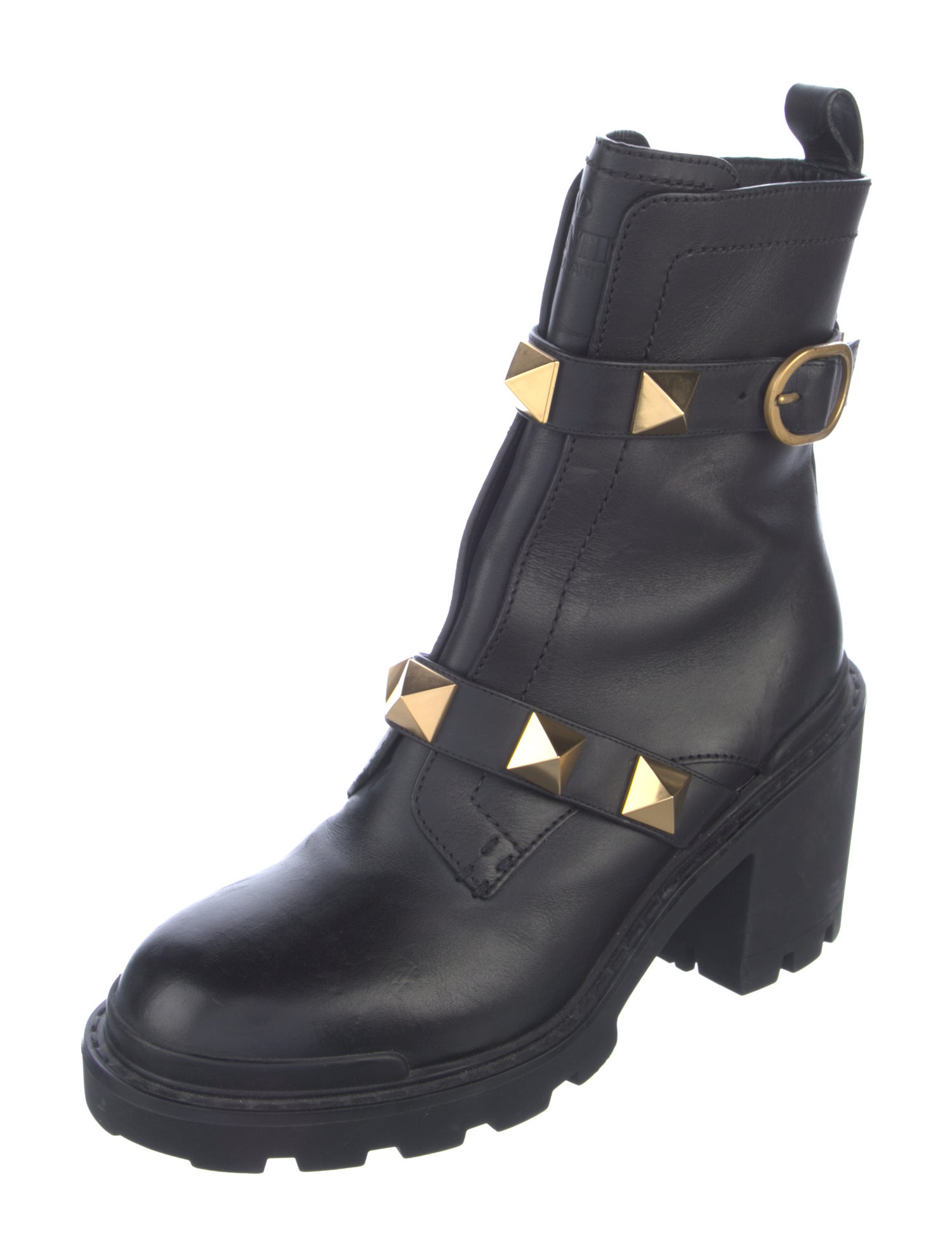 Valentino Rockstud Accents Leather Combat Boots