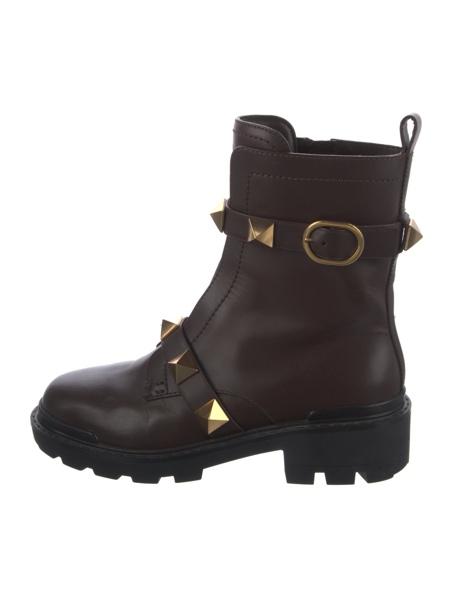 Valentino Rockstud Accents Leather Combat Boots