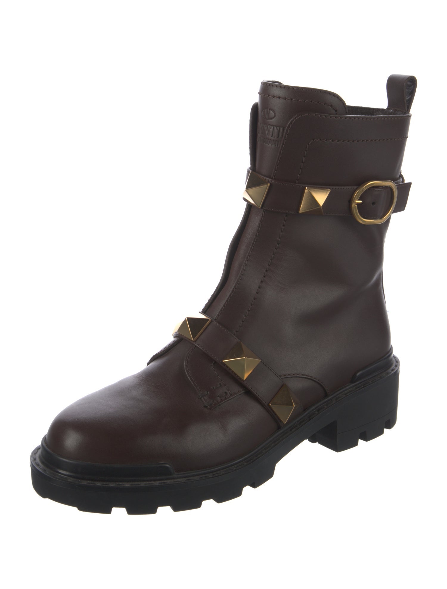 Valentino Rockstud Accents Leather Combat Boots