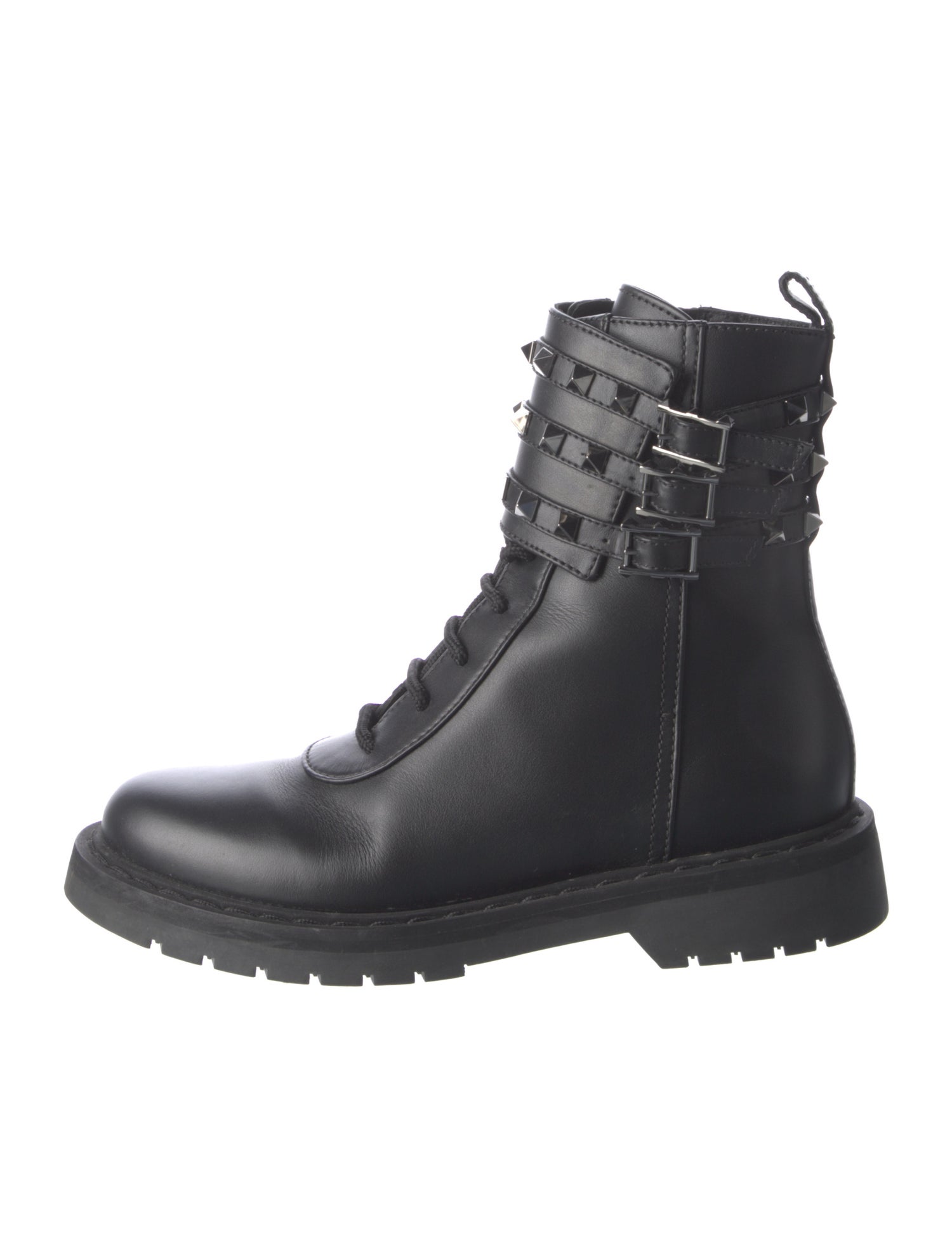 Valentino Rockstud Accents Leather Combat Boots