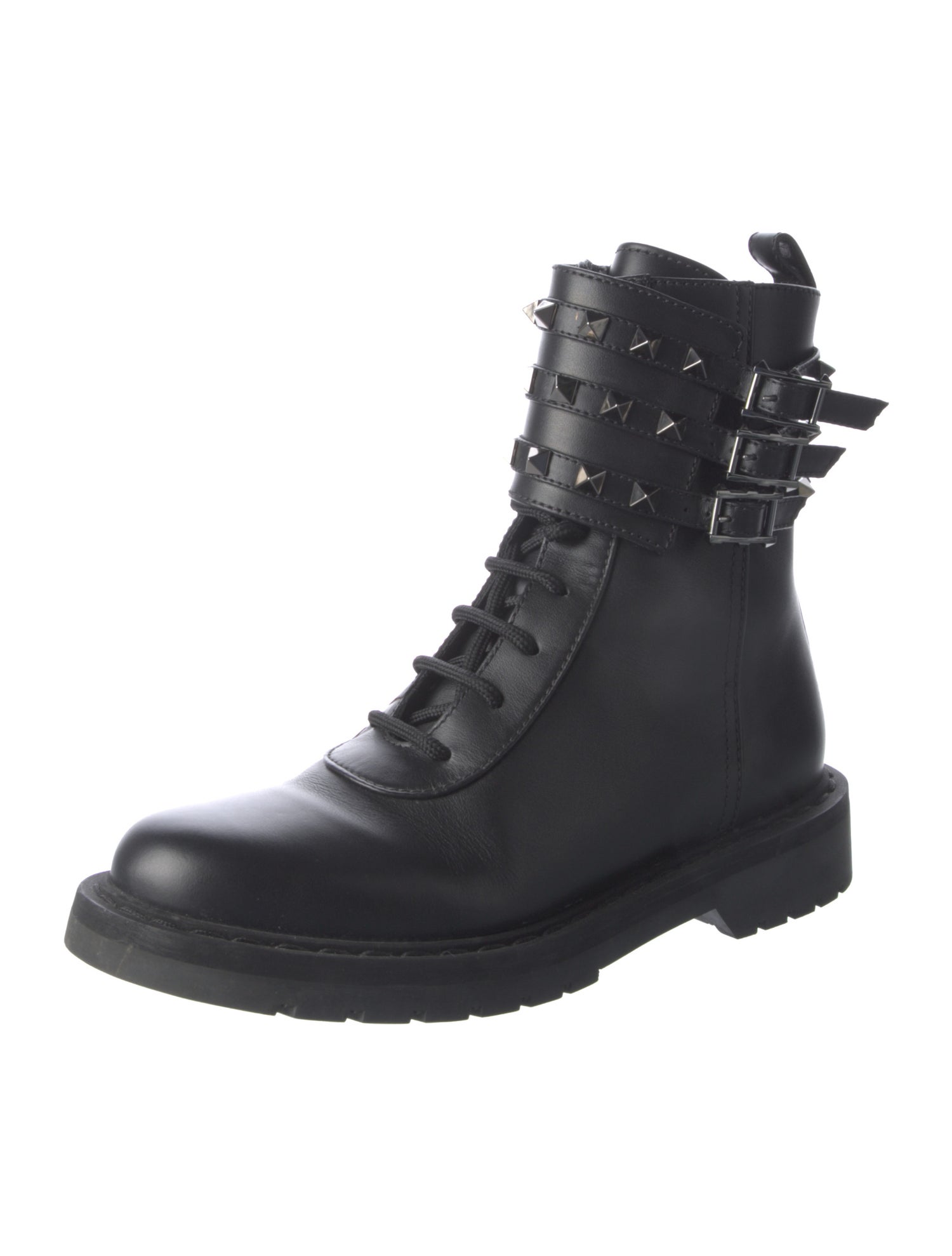 Valentino Rockstud Accents Leather Combat Boots